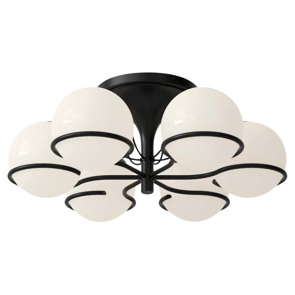Gino Sarfatti Model 2042/6 Opaline Glass Ceiling Light in Black for Astep For Sale