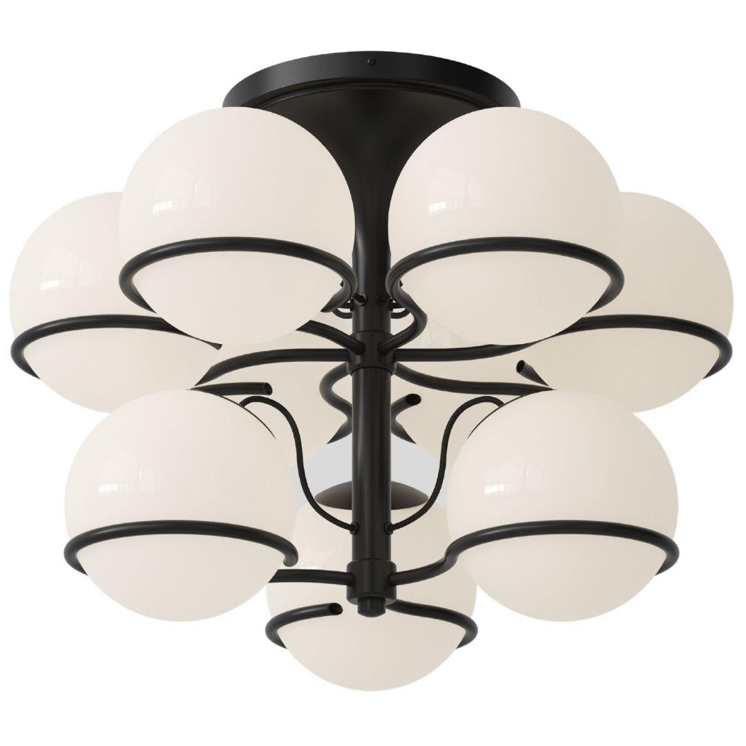 Steel Gino Sarfatti Model 2042/9 Opaline Glass Ceiling Light in Black for Astep For Sale