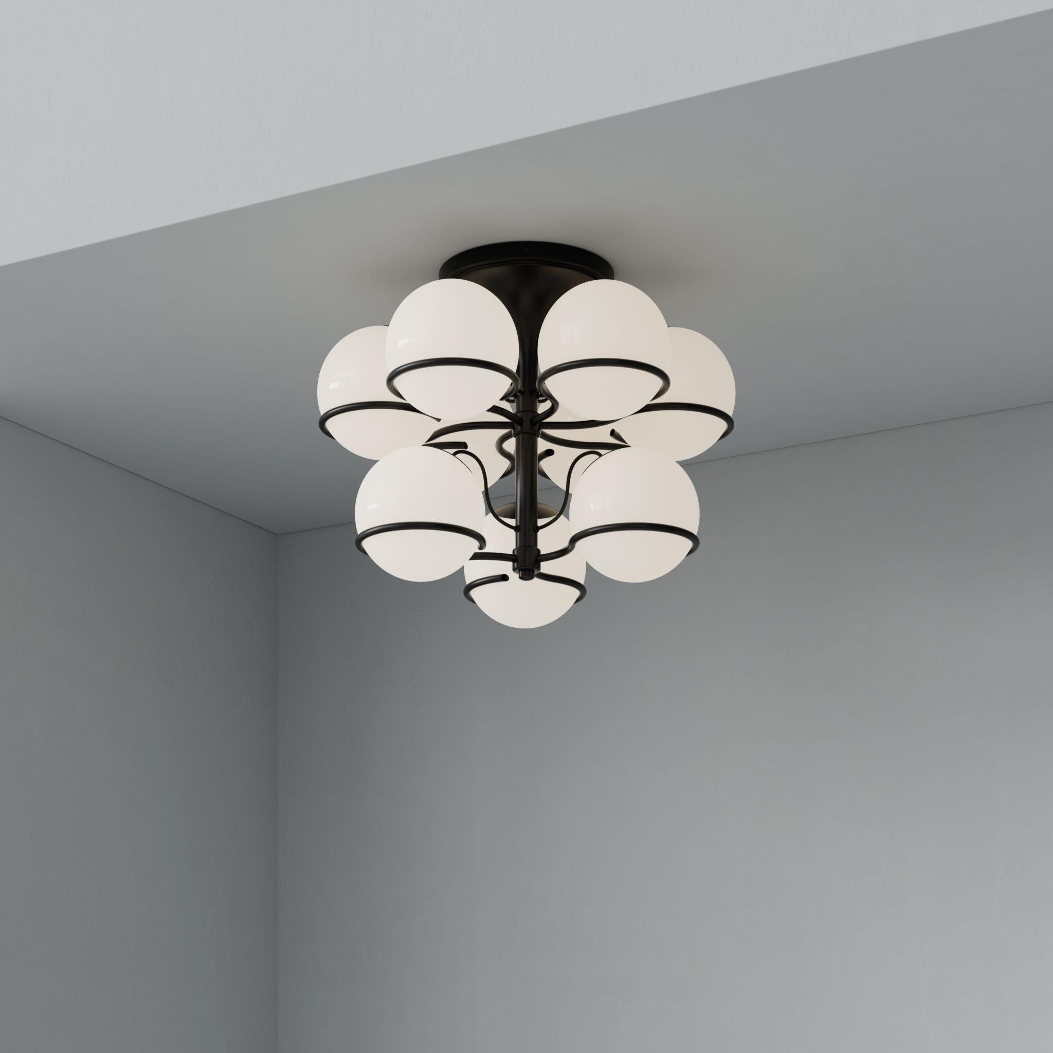 Mid-Century Modern Gino Sarfatti Model 2042/9 Opaline Glass Ceiling Light in Black for Astep For Sale