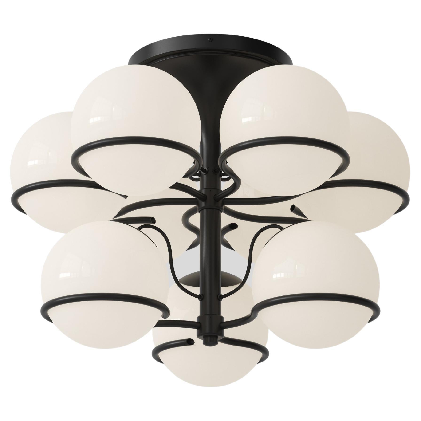 Gino Sarfatti Model 2042/9 Opaline Glass Ceiling Light in Black