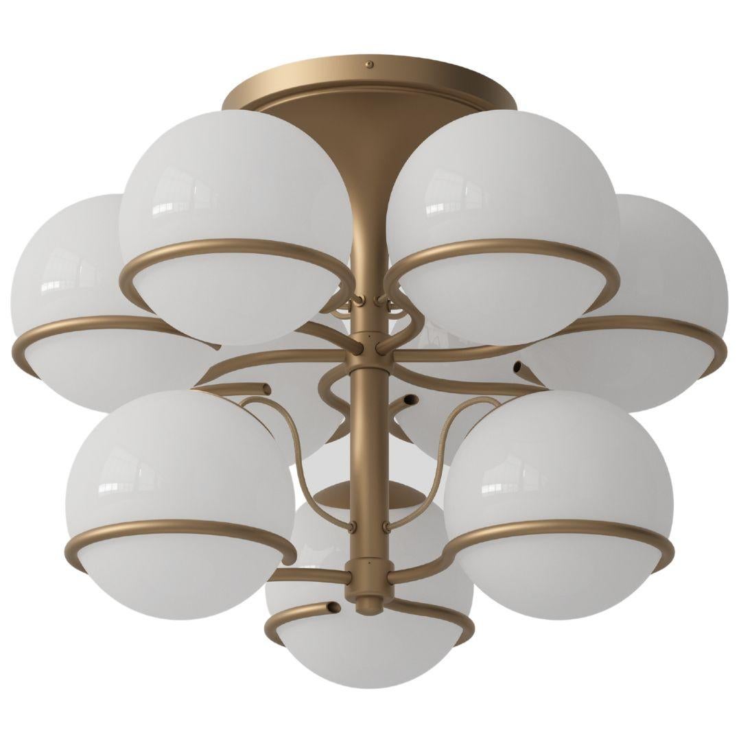 Steel Gino Sarfatti Model 2042/9 Opaline Glass Ceiling Light in Champagne for Astep For Sale