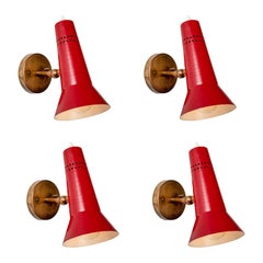 Gino Sarfatti Model #21 Red Perforated Sconces for Arteluce, circa 1955