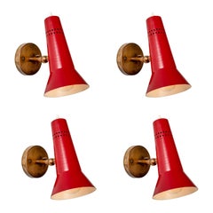 Gino Sarfatti Model #21 Red Perforated Sconces for Arteluce, circa 1955