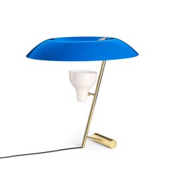 Gino Sarfatti Modell Nr.548, Tischlampe in Blau und poliertem Messing