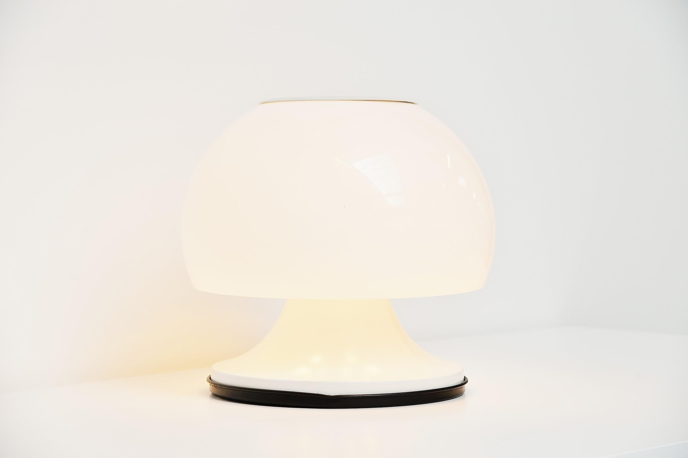 Large sized table lamp model 596 designed by Gino Sarfatti and manufactured by Arteluce, Italy 1968. This large mushroom shaped table lamp has a diffuser cup in white opaline methacrylate. Aluminium base painted in white, refinished at some point