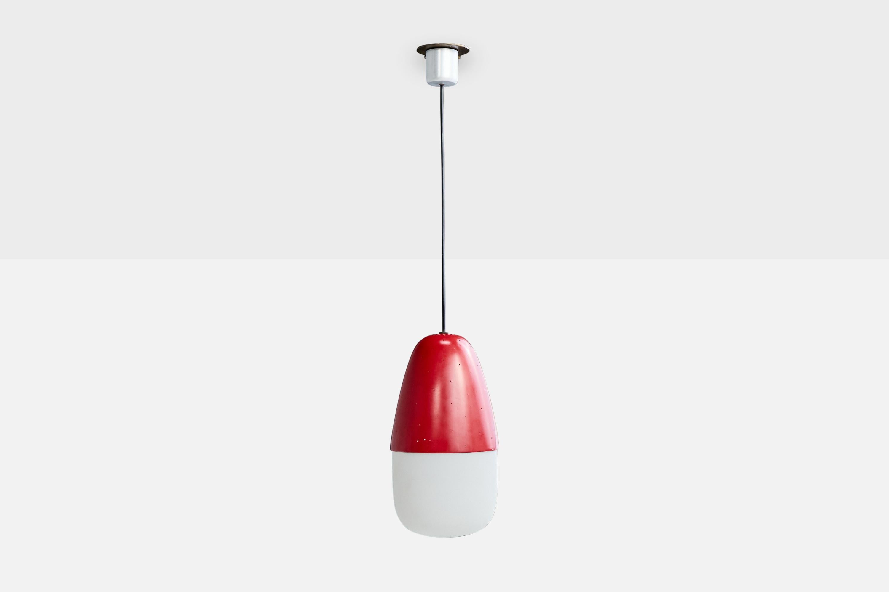 Gino Sarfatti, Pendant Light, Metal, Glass, Italy, 1950s (Moderne der Mitte des Jahrhunderts) im Angebot