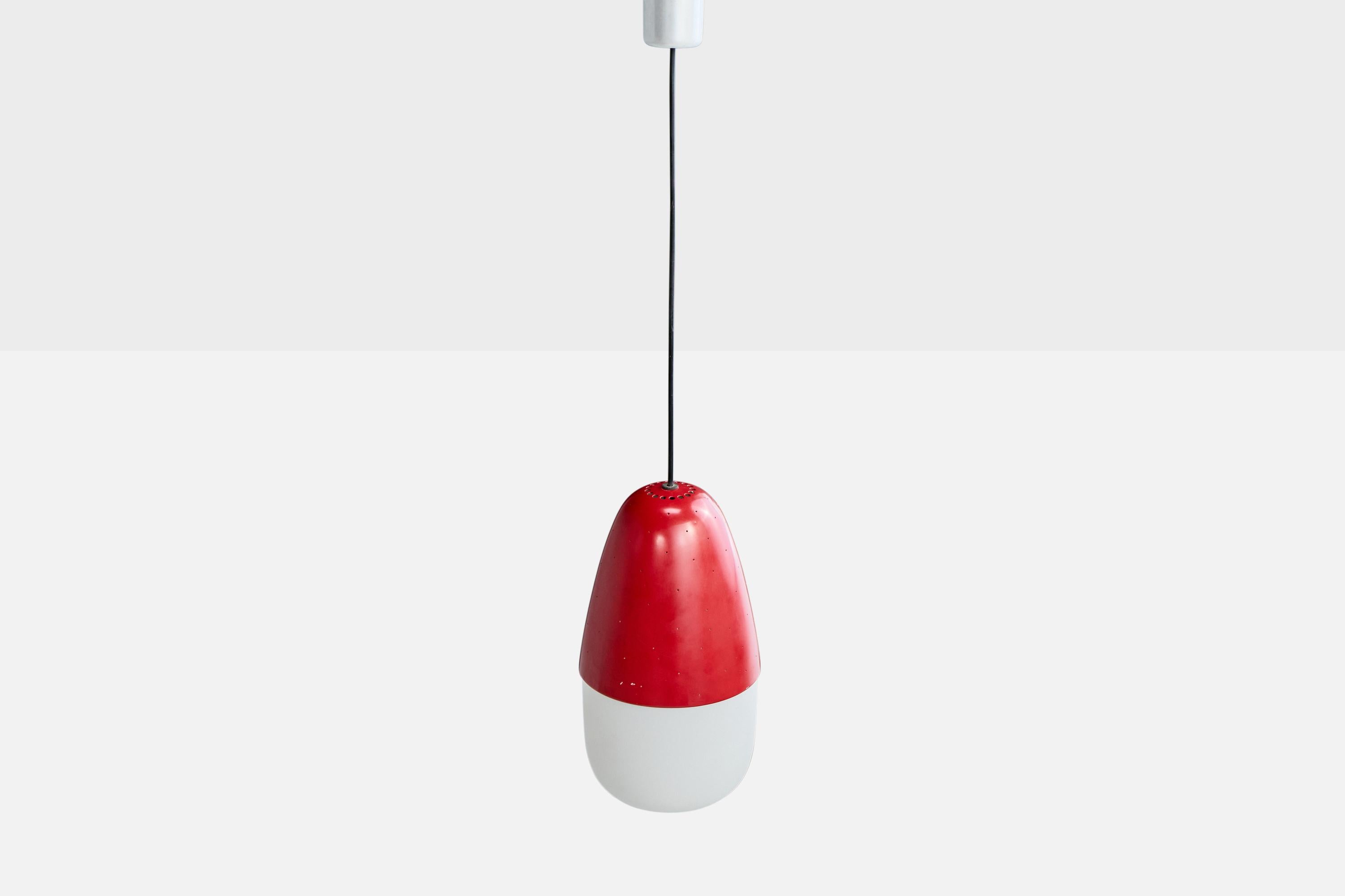 Gino Sarfatti, Pendant Light, Metal, Glass, Italy, 1950s (Italienisch) im Angebot