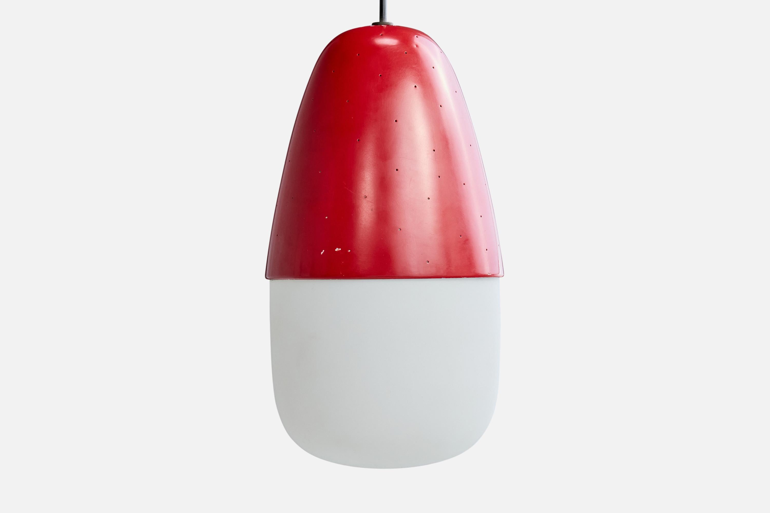 Gino Sarfatti, Pendant Light, Metal, Glass, Italy, 1950s im Zustand „Gut“ im Angebot in High Point, NC