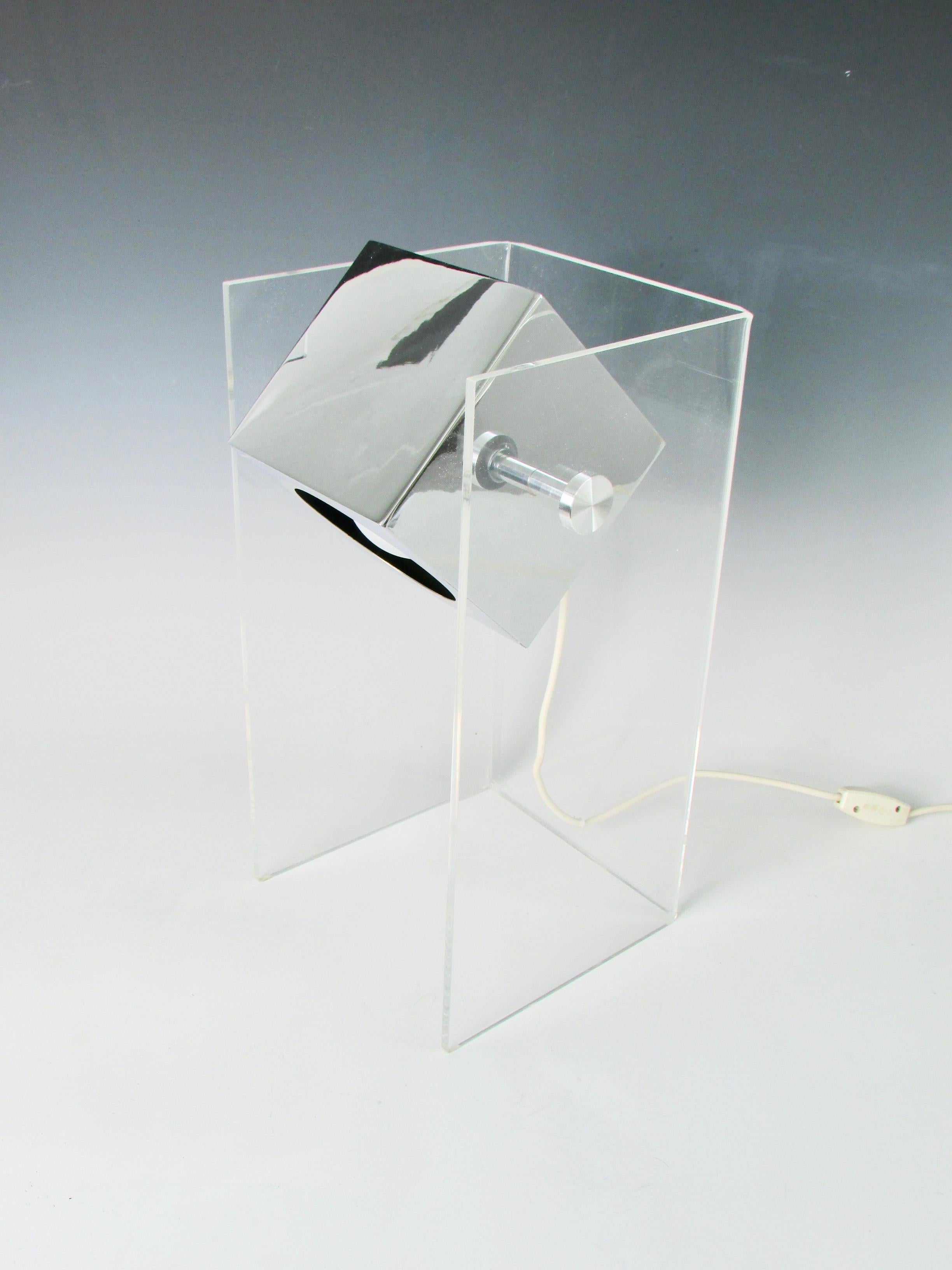 Chrome Gino Sarfatti Style Multi Adjustable Lucite Box Table Lamp Table Lamp For Sale