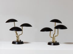 Gino Sarfatti Three Shade Mushroom Lamp in Black and Brass - Pair