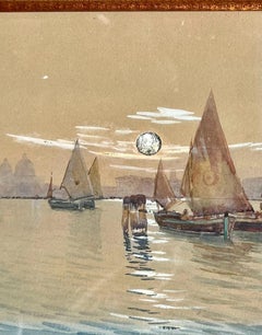 G. Scalatelli. Blick auf Venedig von der Giudecca mit Bragozzi unter Rahsegeln