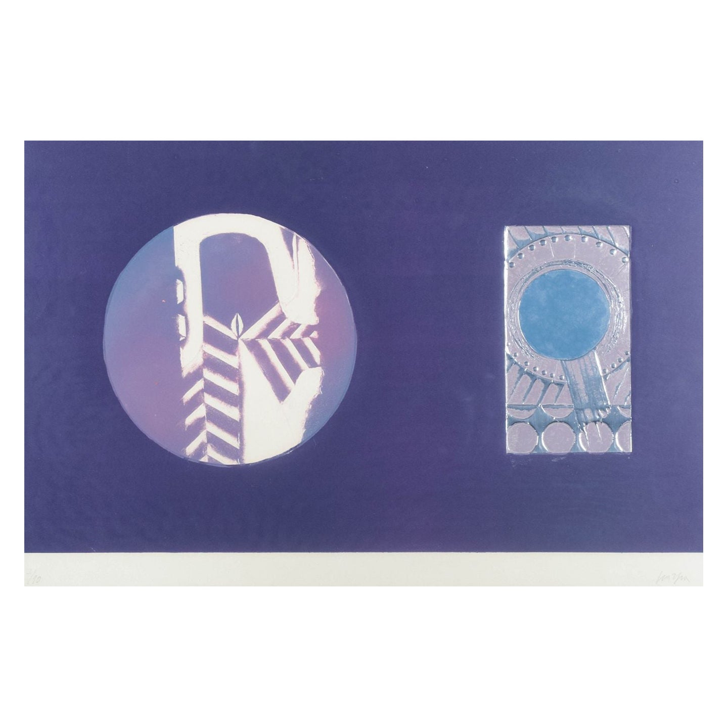 Gino Scarpa, italienisch-norwegischer Künstler. Farblithographie mit Blattsilber. im Angebot