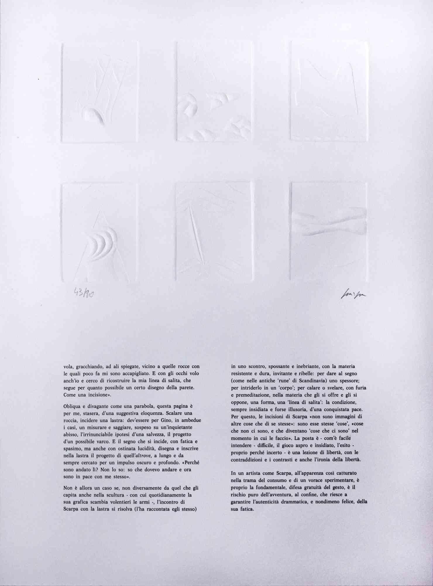 Embossings est une entreprise originale de gaufrage et de sérigraphie.  réalisé par Gino Scarpa dans les années 1970.

L'œuvre est en bon état, sur un carton blanc.

Édition limitée, signée et numérotée par l'artiste.
