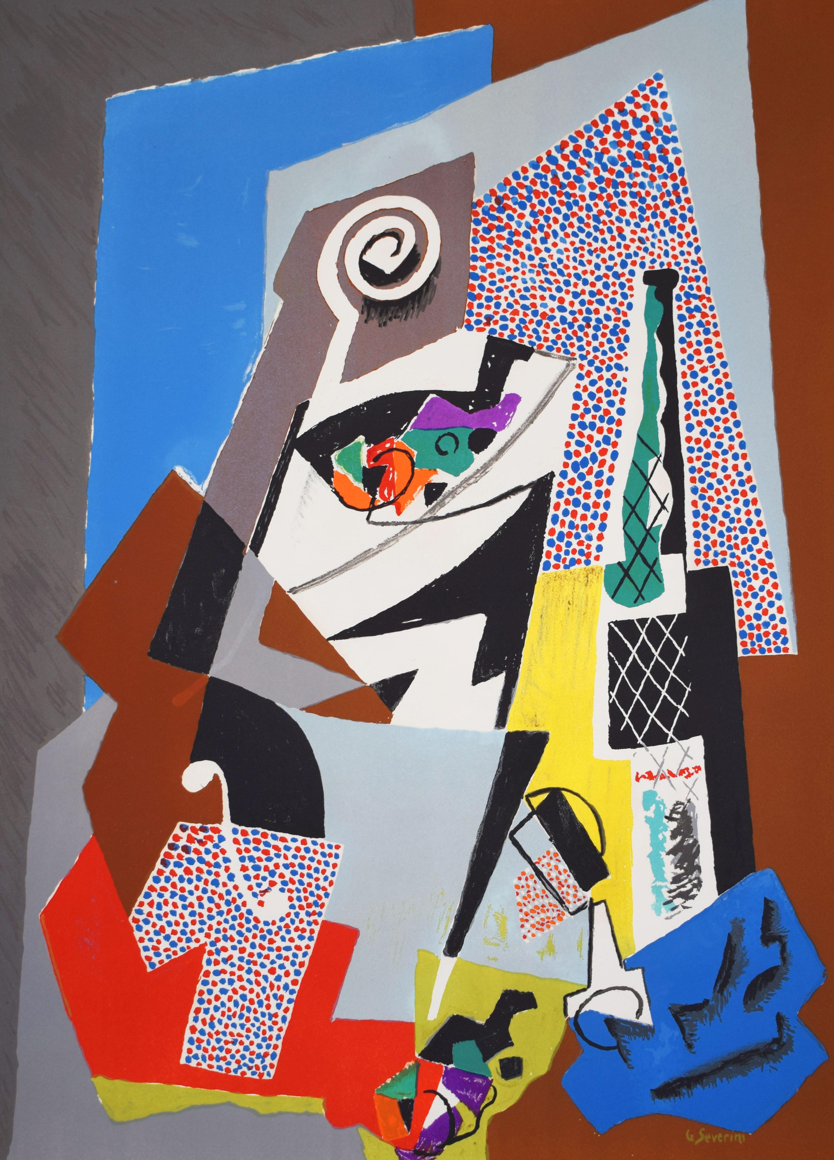 Still-Life Print de Gino Severini - Bodegón con violín  Natura Morta con Violino - Cubismo Futurismo Italiano