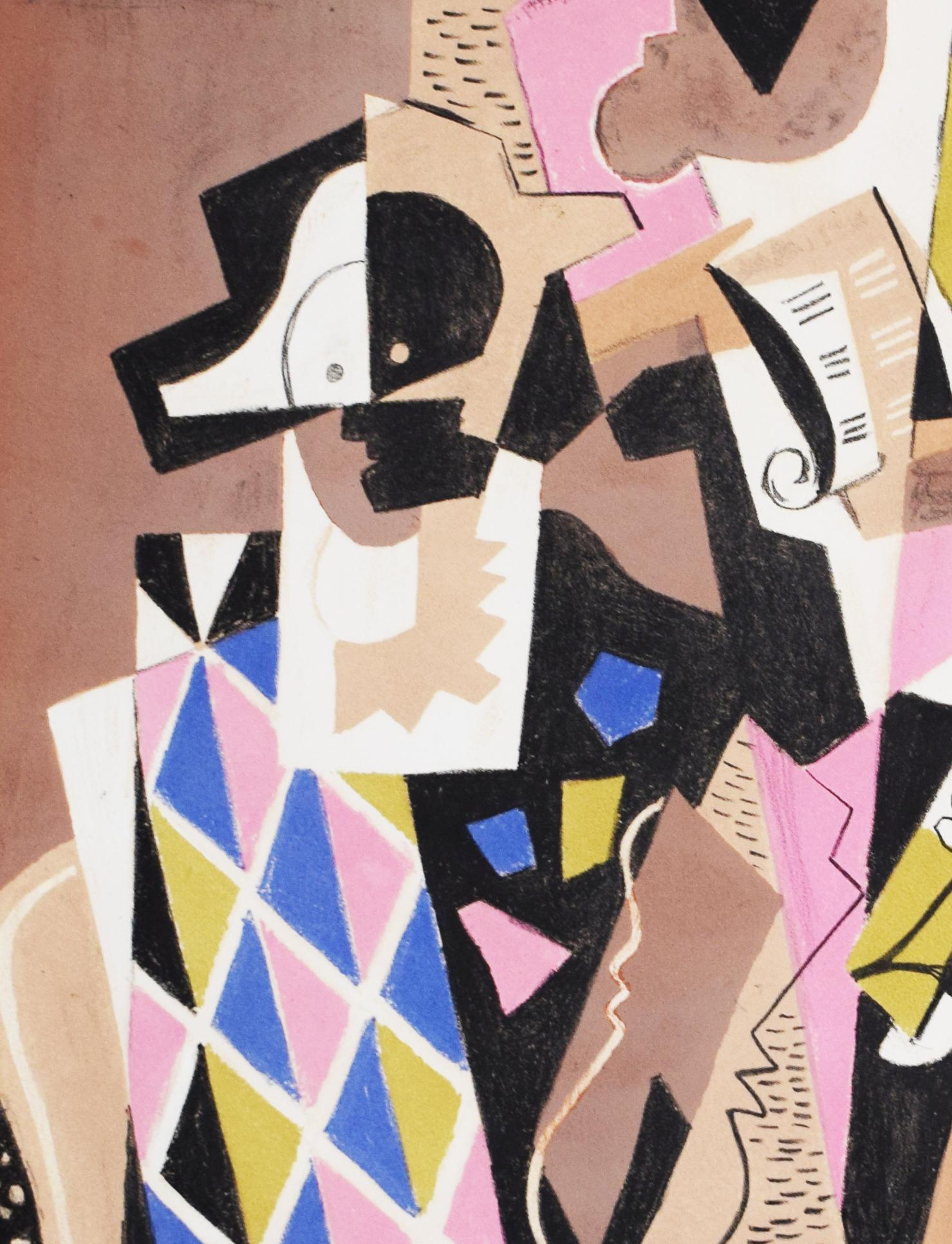 The Musicians - Italian Futurism Cubism - Gray Figurative Print by Gino Severini
