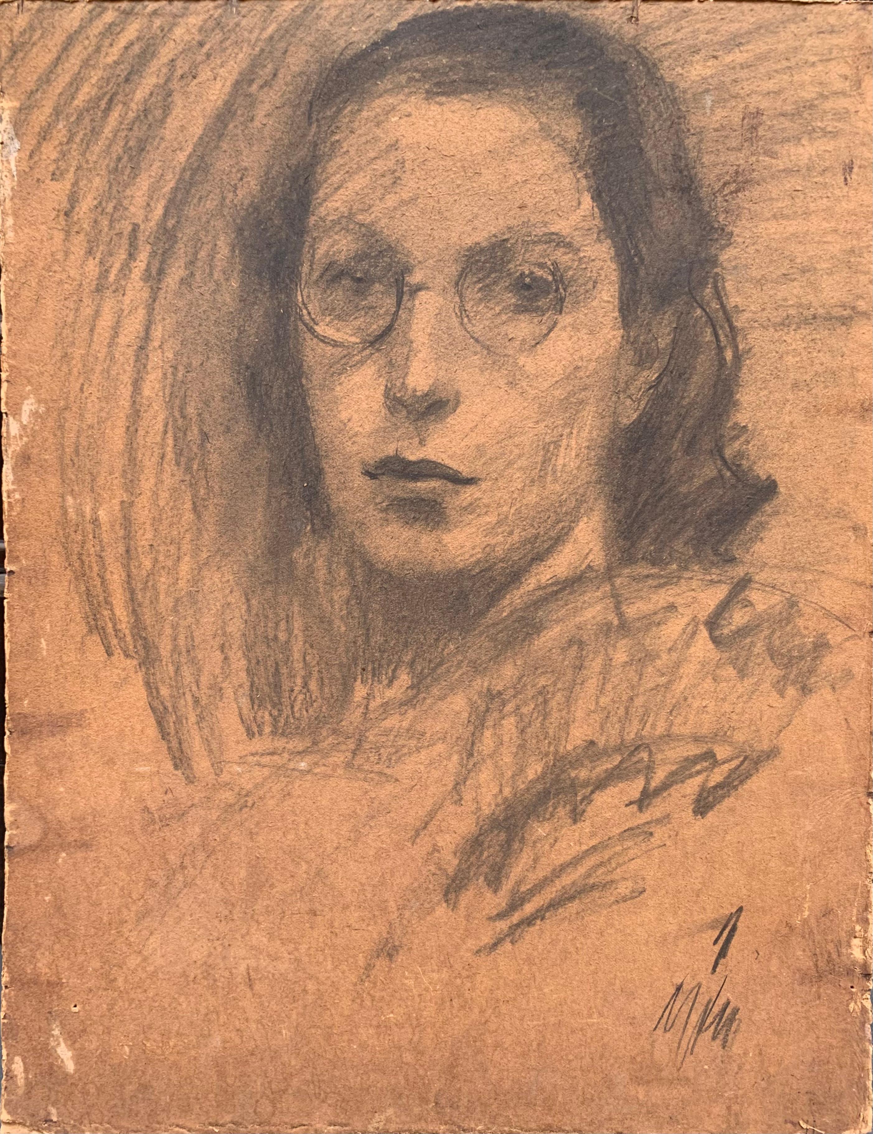 Gino Spalmach Portrait Painting - Girl with glasses. Circa 1920. Double portrait. Spalmach Gino (Rome, 1900-1966)