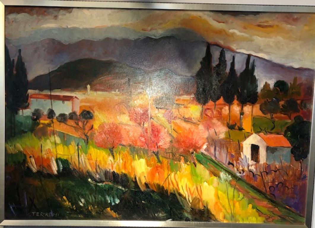 Campagna Empolese - Landscape Painting Marrón de Gino Terreni