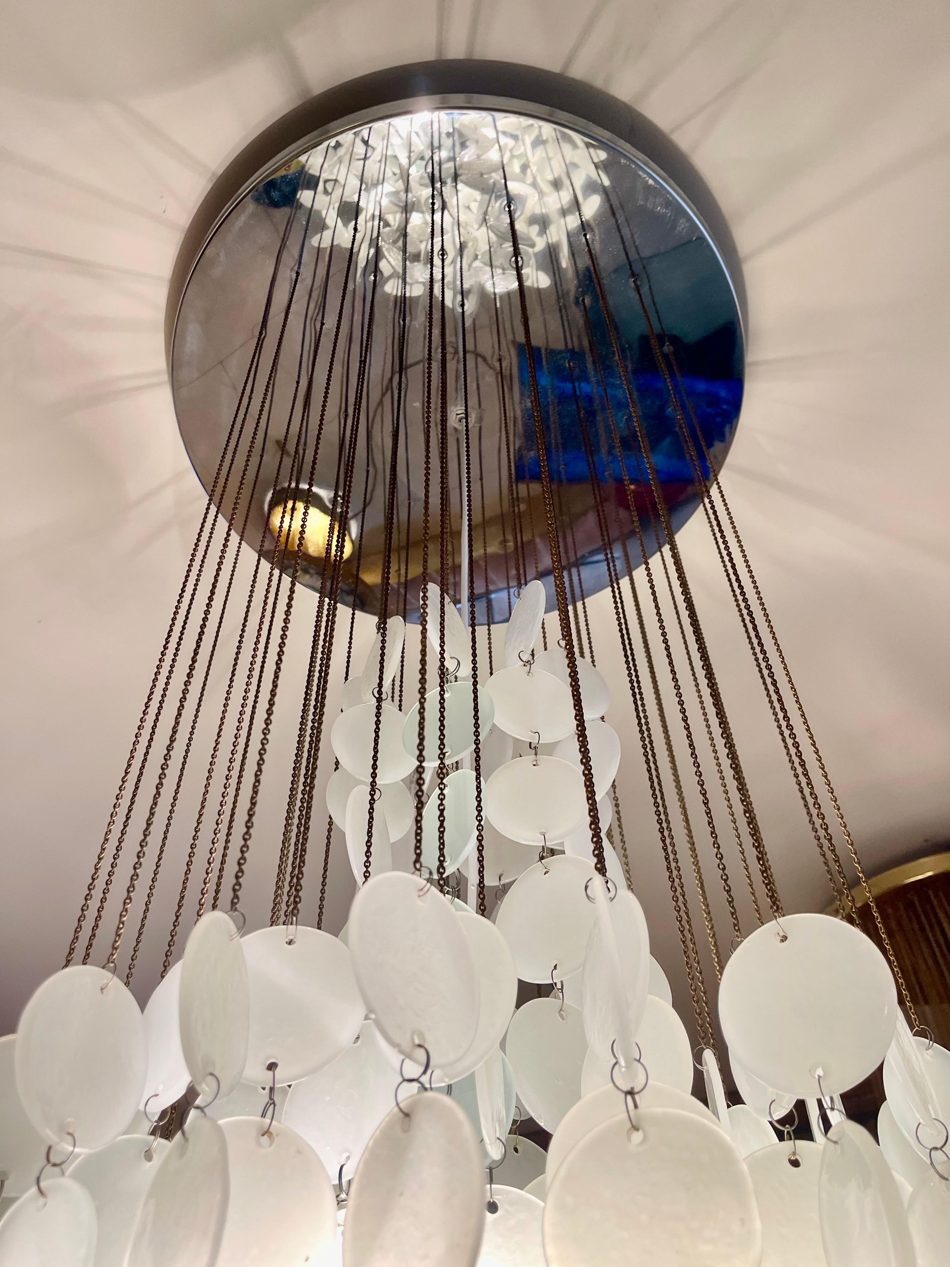 Italian GINO VISTOSI Cascade pendant opaline Murano glass , Italy 1960s For Sale