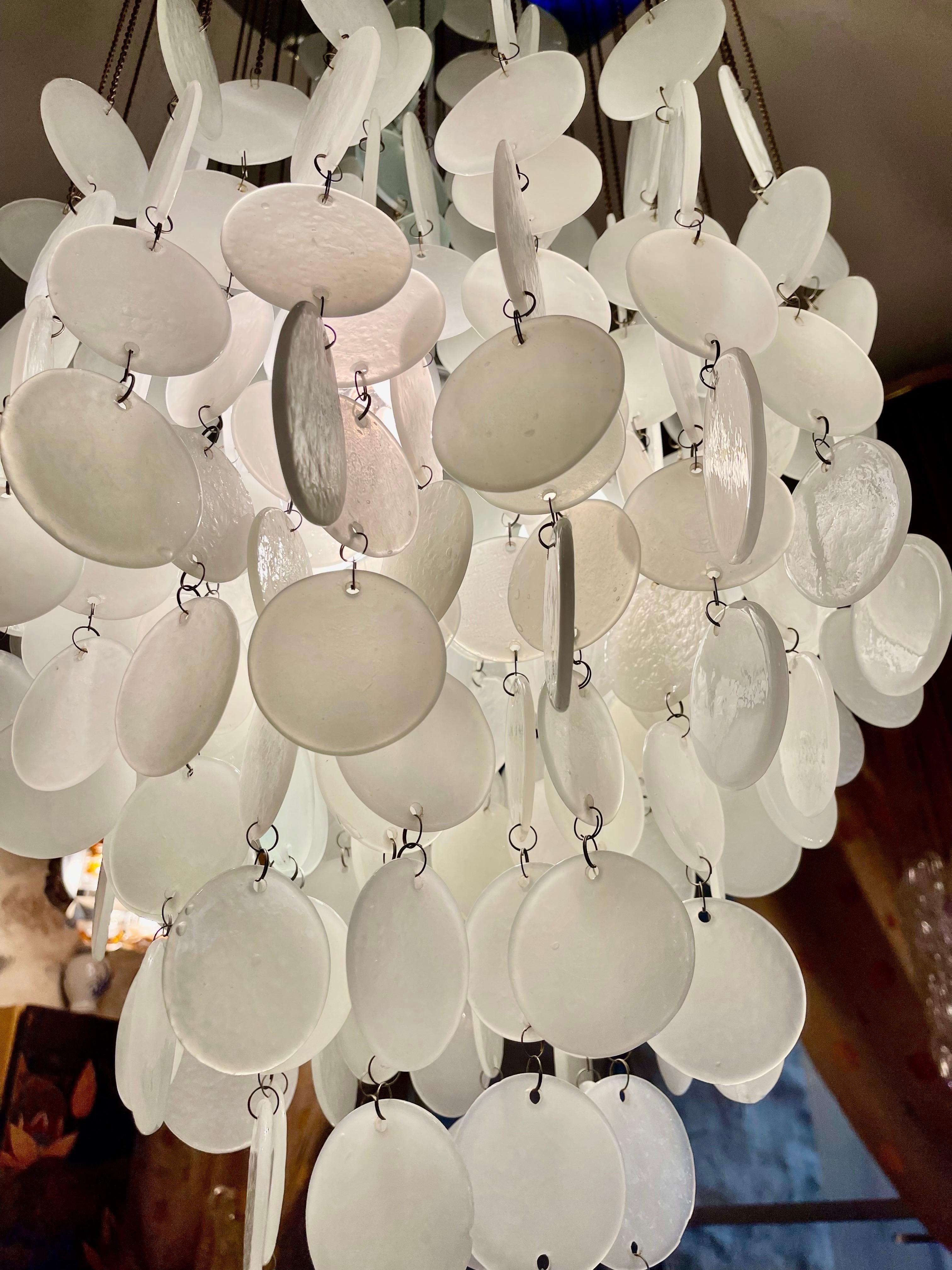 Mid-20th Century GINO VISTOSI Cascade pendant opaline Murano glass , Italy 1960s For Sale