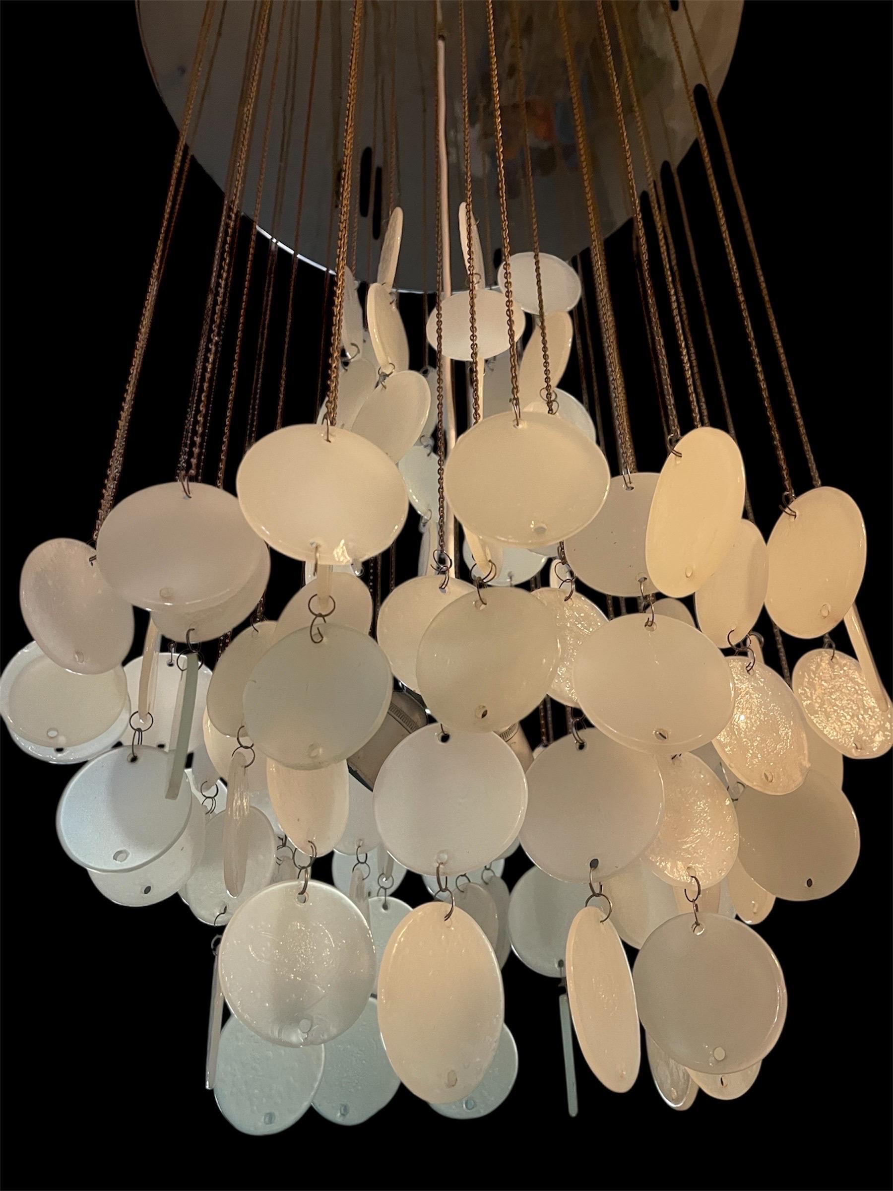 Mid-Century Modern GINO VISTOSI Cascade pendant opaline Murano glass , Italy 1960s For Sale
