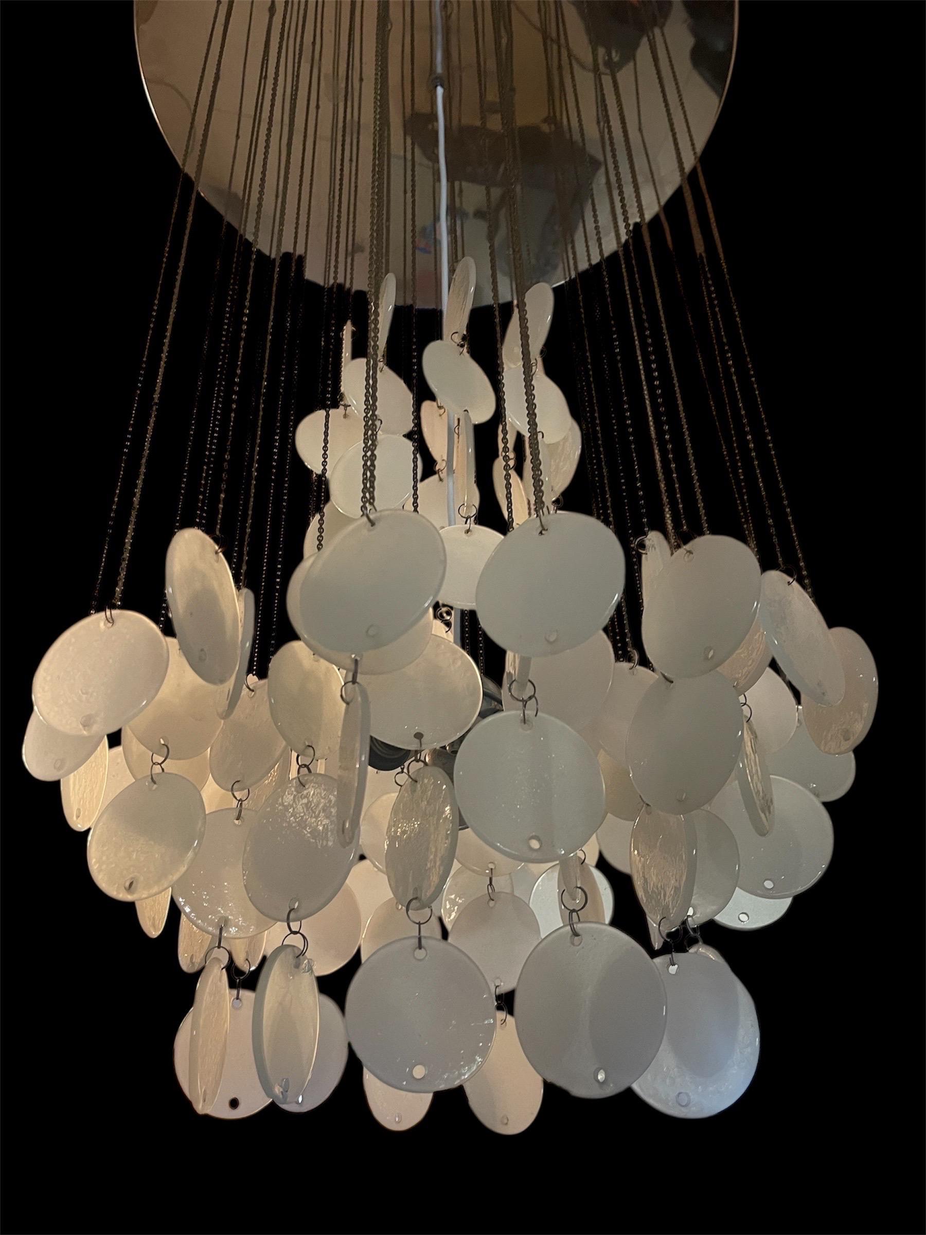 Hand-Carved GINO VISTOSI Cascade pendant opaline Murano glass , Italy 1960s For Sale