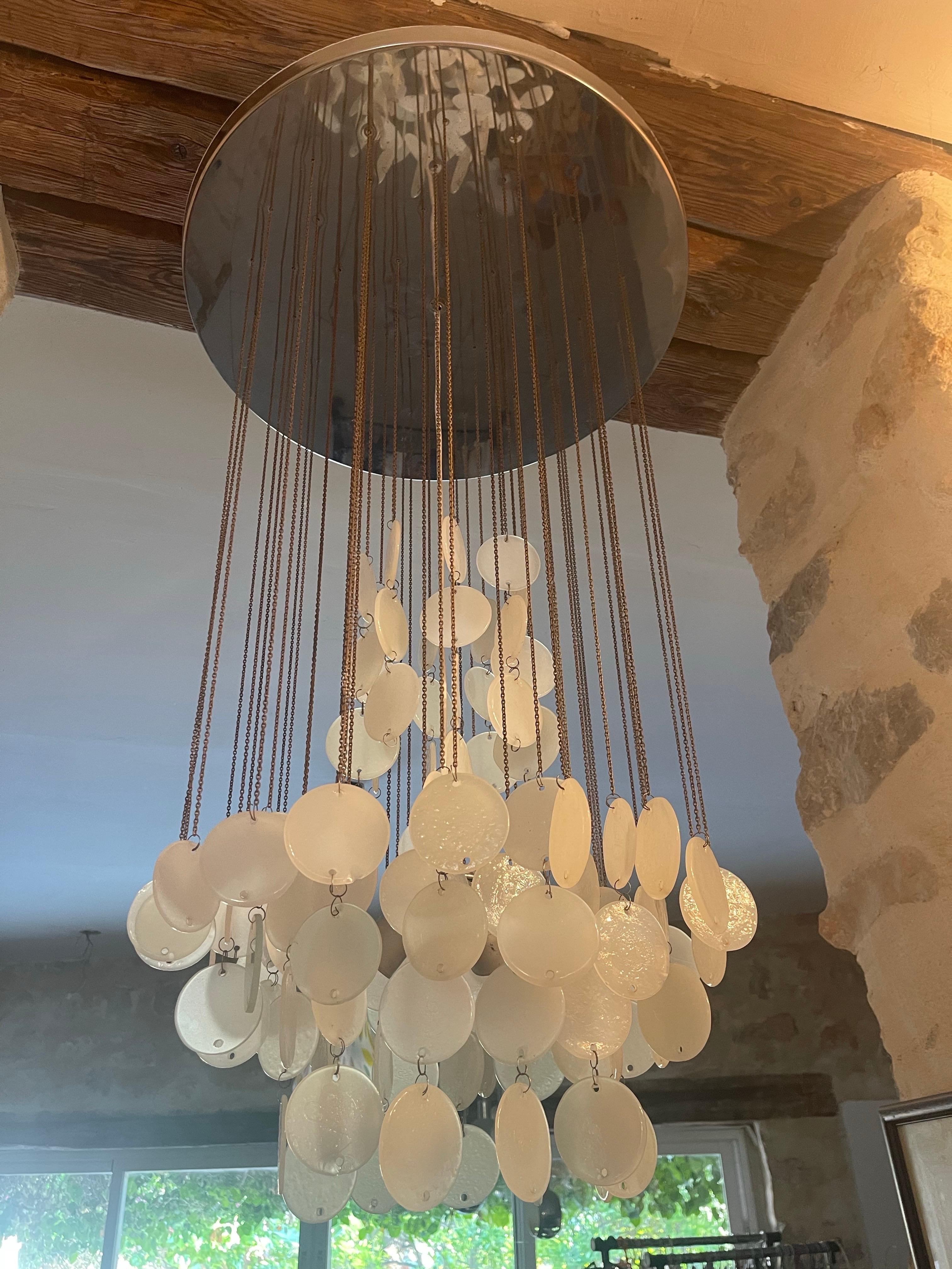 GINO VISTOSI Cascade pendant opaline Murano glass , Italy 1960s In Good Condition For Sale In La xara, VC