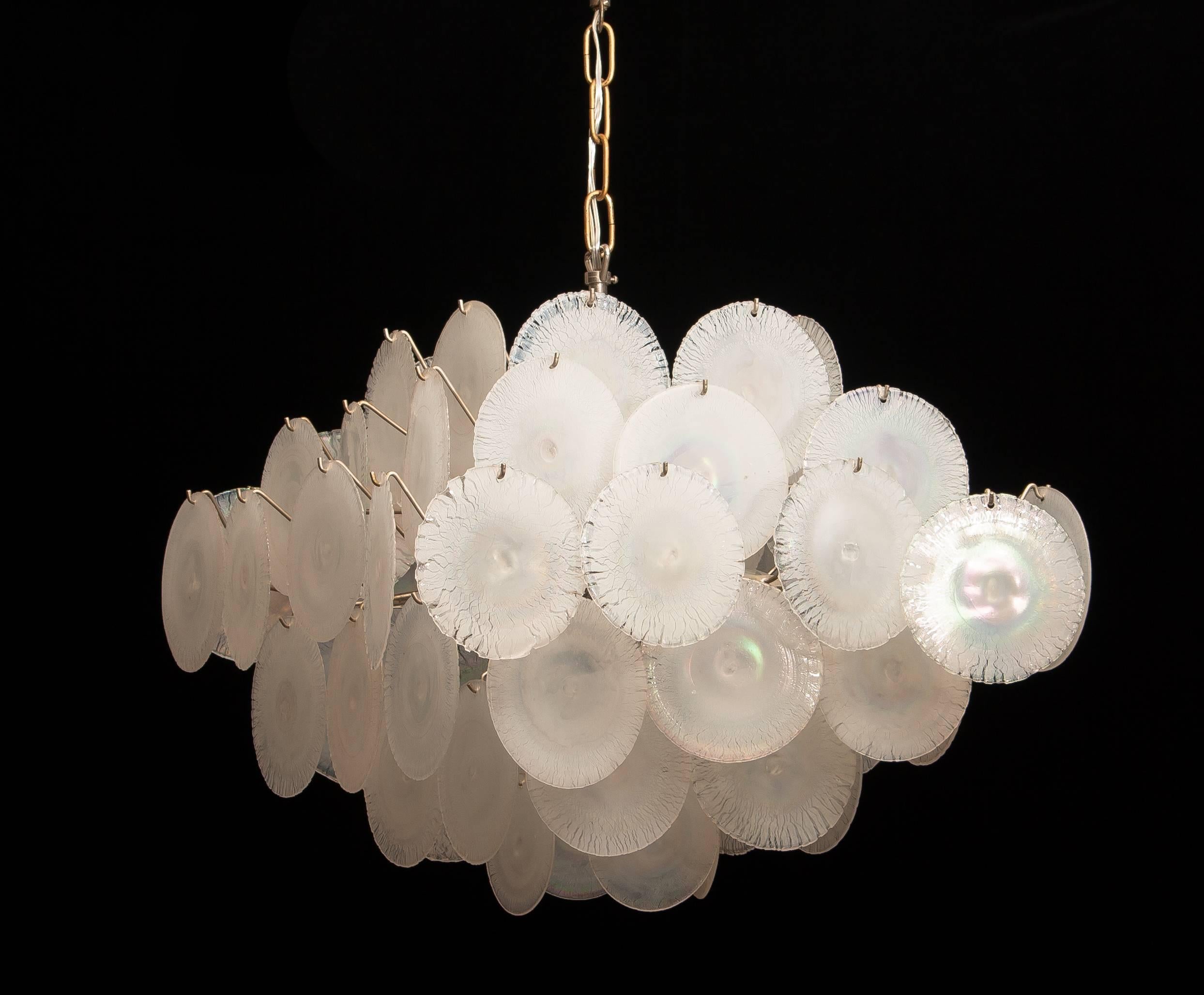 Gino Vistosi Chandelier with White or Pearl Murano Crystal Discs 4