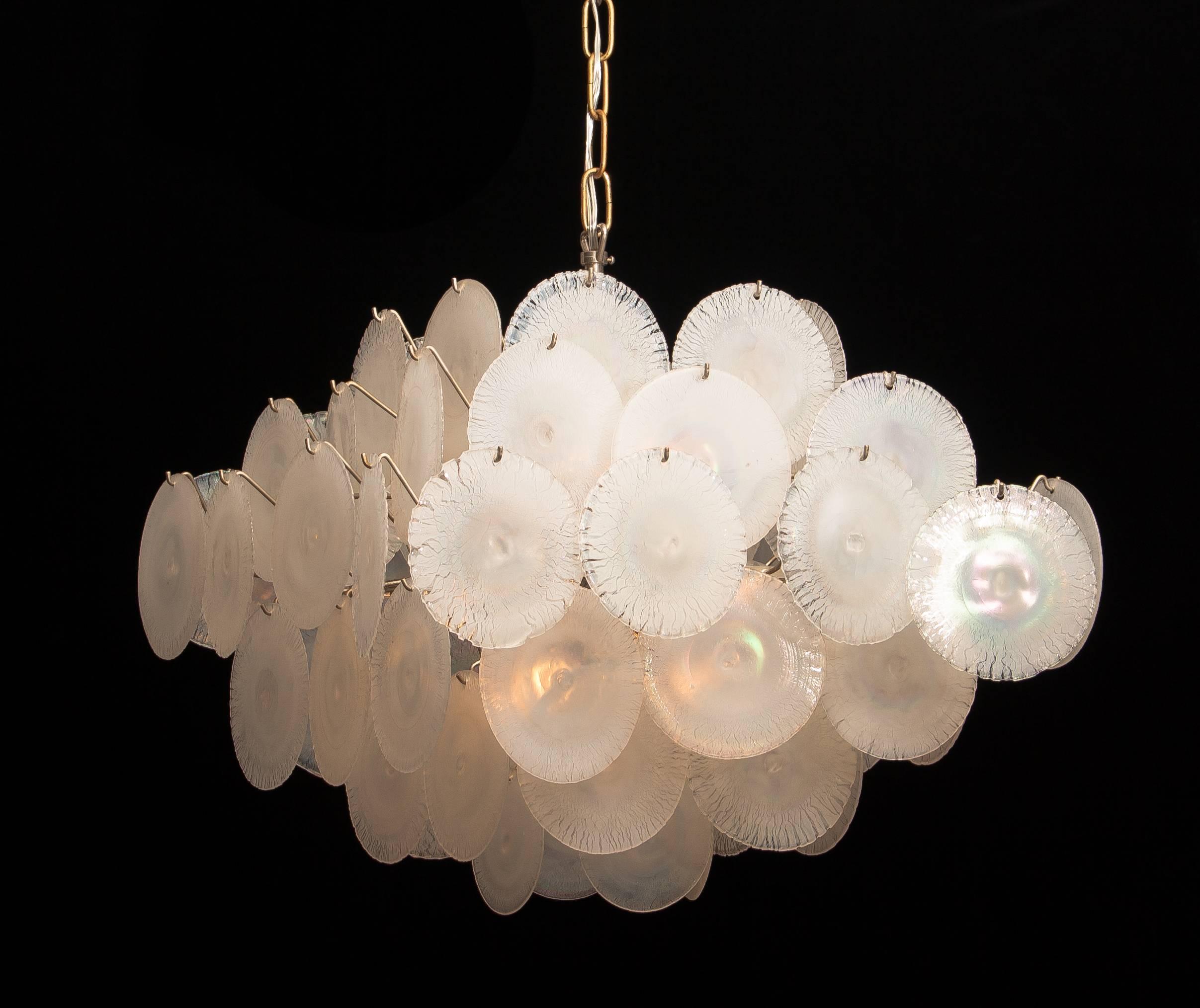 Gino Vistosi Chandelier with White or Pearl Murano Crystal Discs 3
