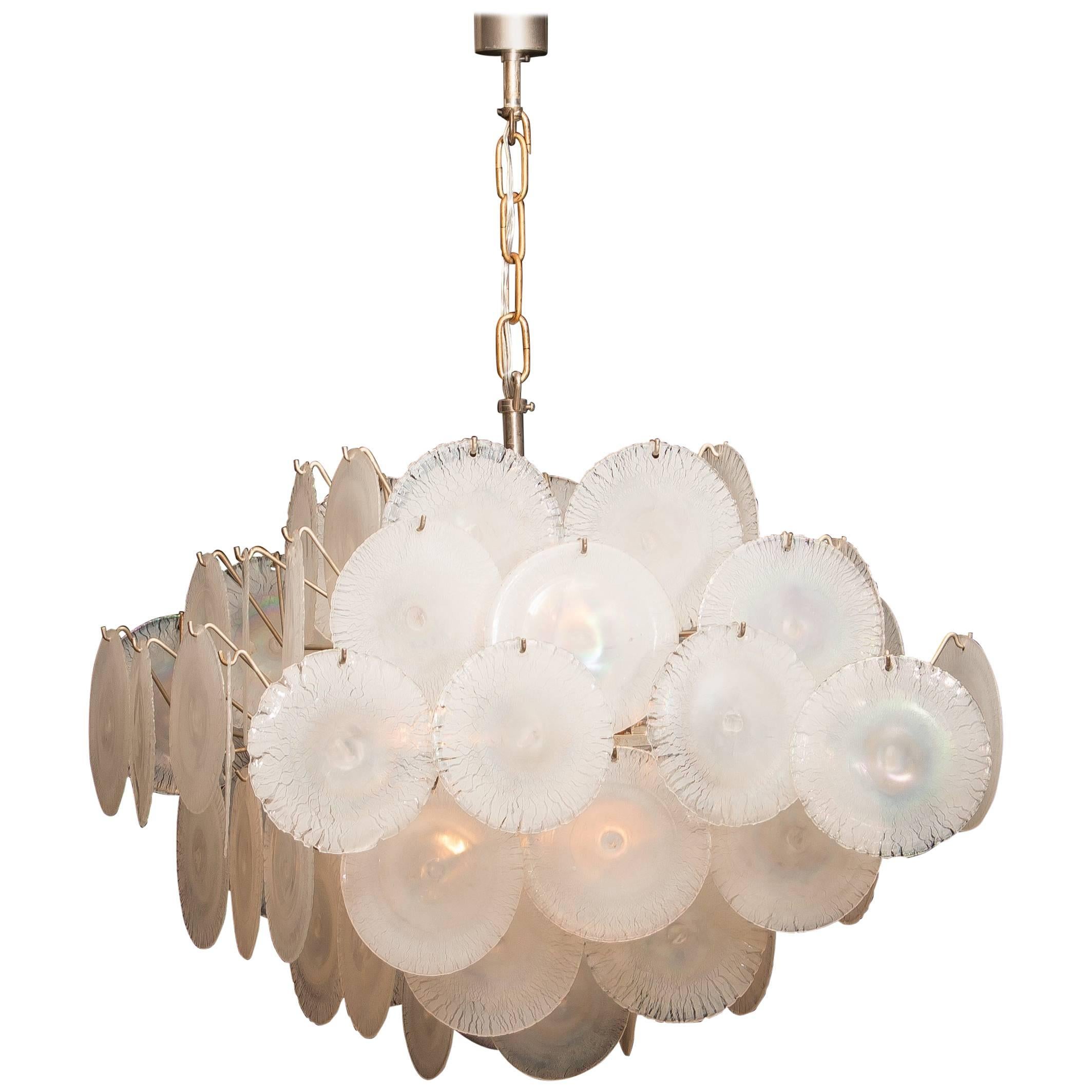 Gino Vistosi Chandelier with White or Pearl Murano Crystal Discs