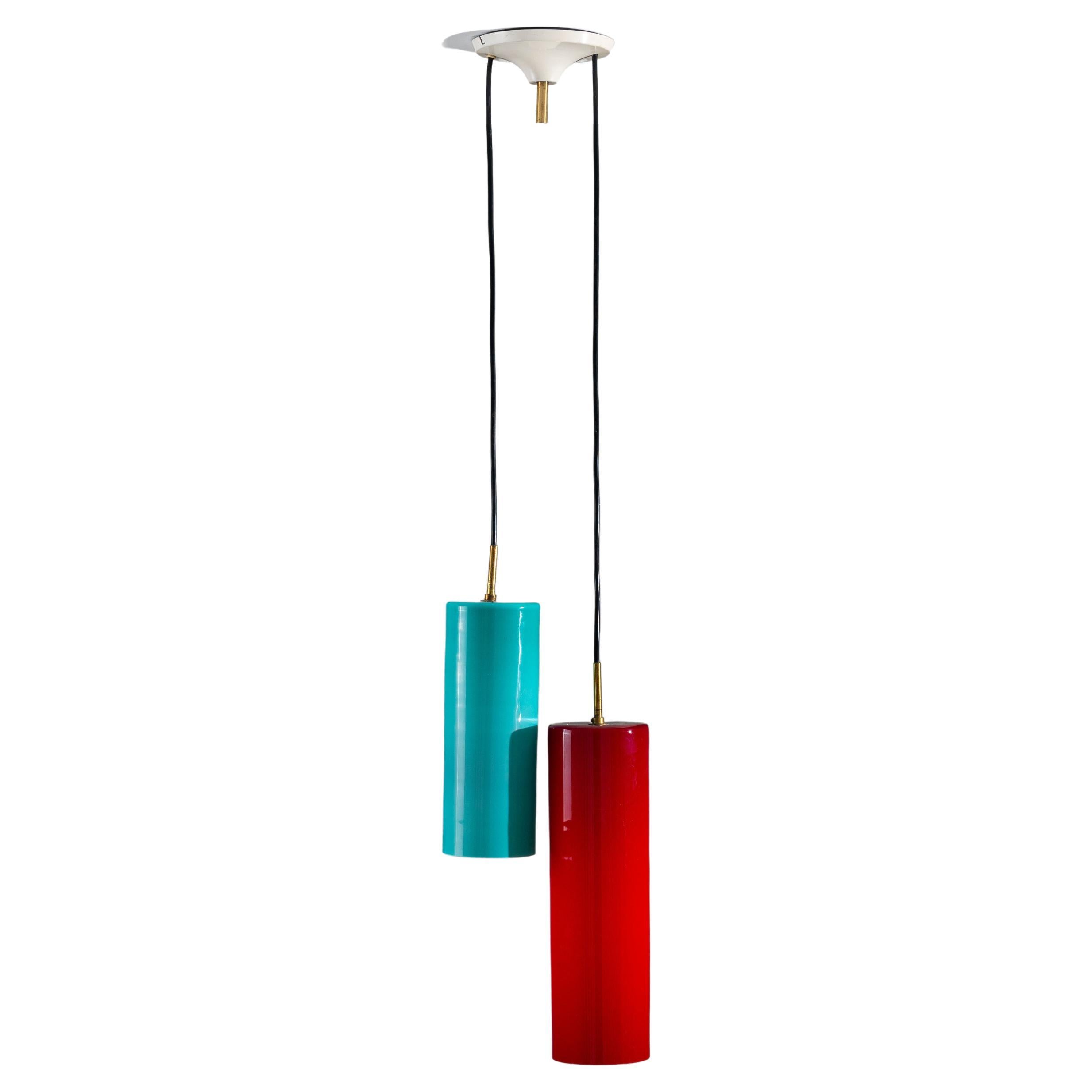 Gino Vistosi hanging lamp in red and blue glass Venini Italy 1960 For Sale