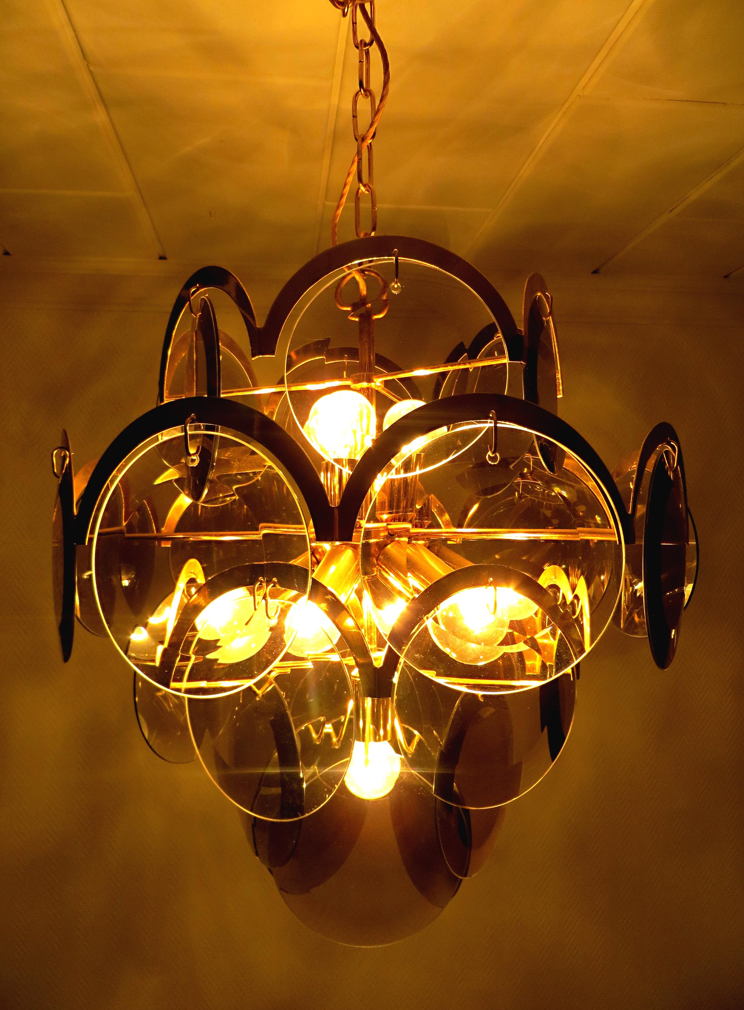 Gino Vistosi Italian Modern Midcentury Murano Disc Glass Chandelier, 1960s For Sale 9