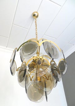 Gino Vistosi Italian Modern Midcentury Murano Disc Glass Chandelier, 1960s