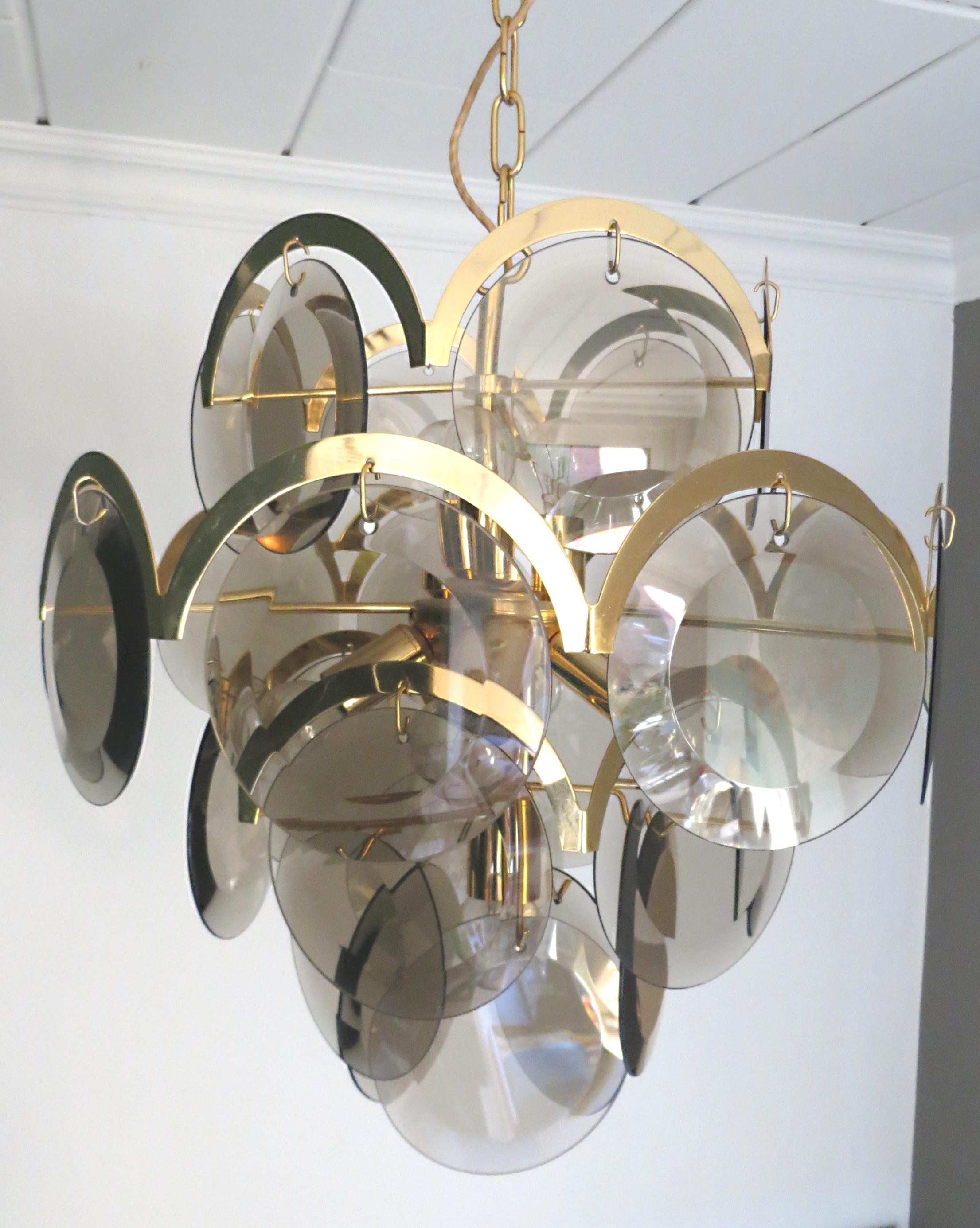 Mid-Century Modern Gino Vistosi Italian Modern Midcentury Murano Disc Glass Chandelier, 1960s For Sale