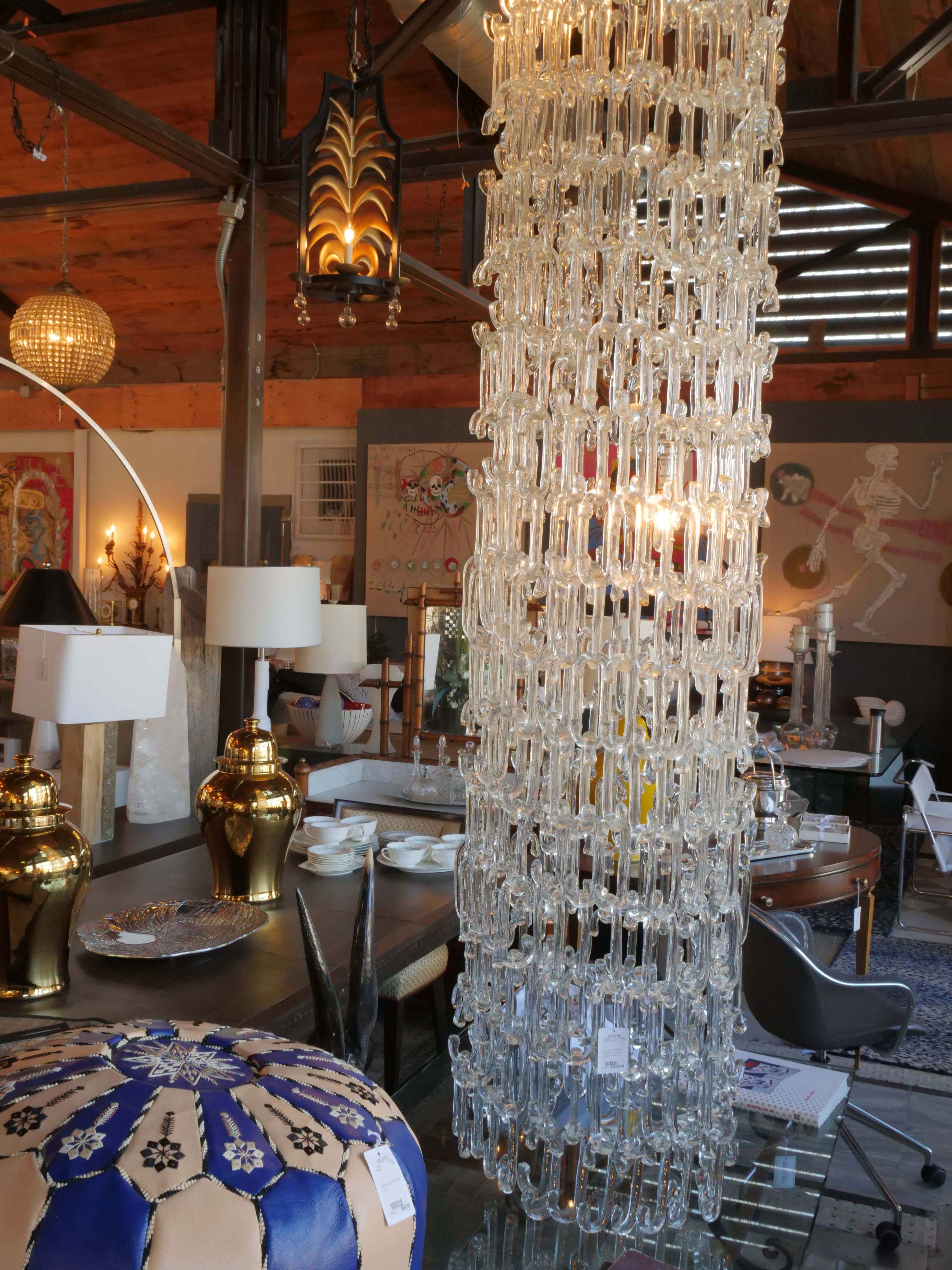 Italian Gino Vistosi Midcentury Glass Chain Link Chandelier