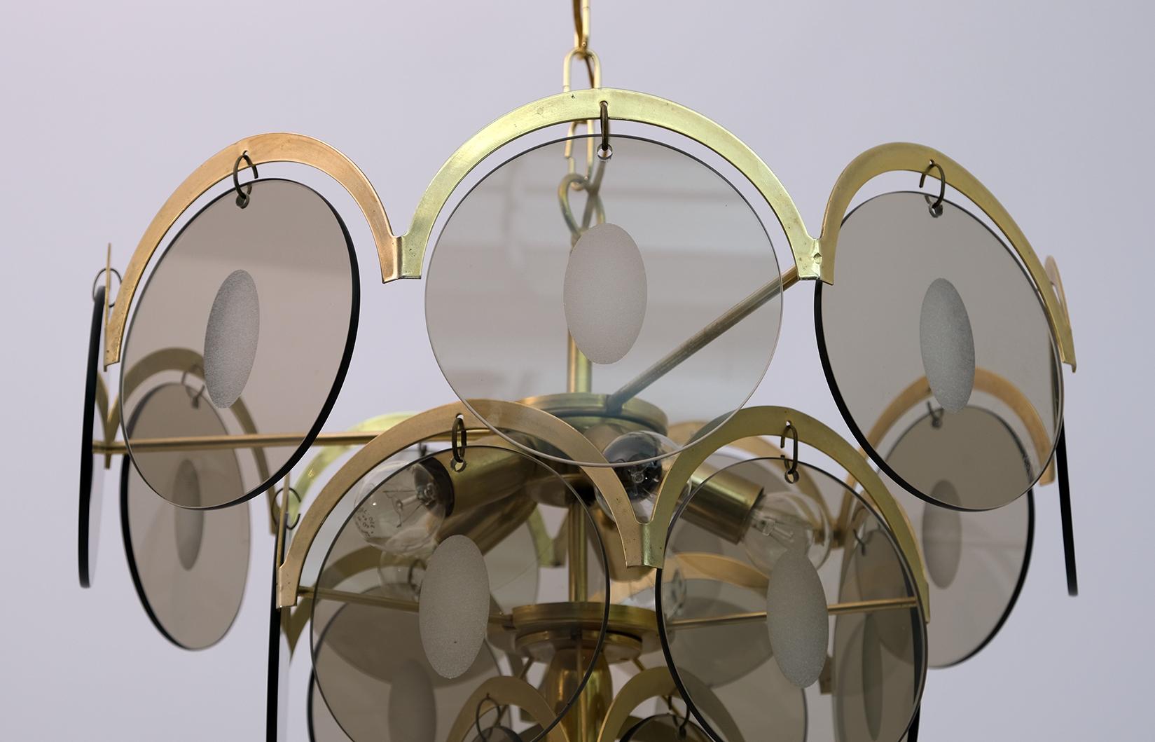 Moderner Kronleuchter aus Bernsteinglas und Messing von Gino Vistosi aus der Mitte des Jahrhunderts, 1970er Jahre im Angebot 1