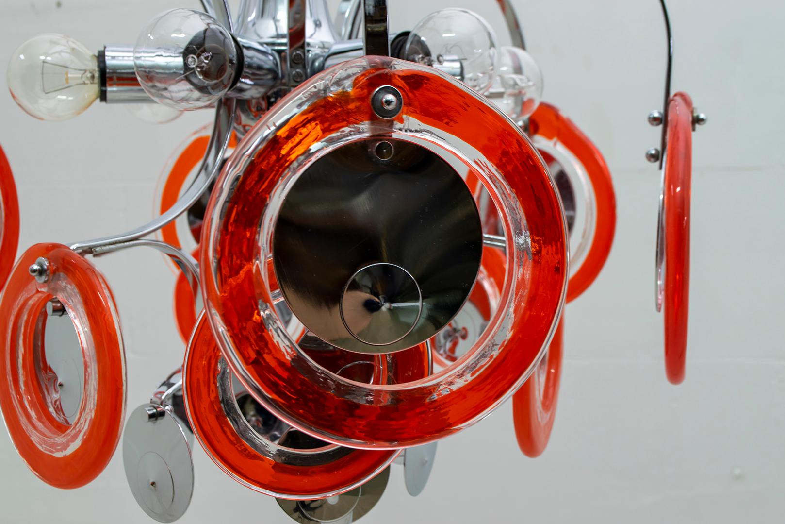 Gino Vistosi Mid-Century Modern Murano Red Glass and Chrome, 1960s 4