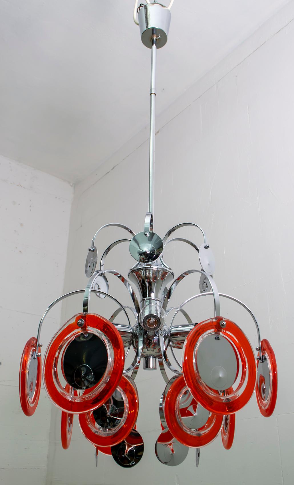 Gino Vistosi Mid-Century Modern Murano Red Glass and Chrome, 1960s 5