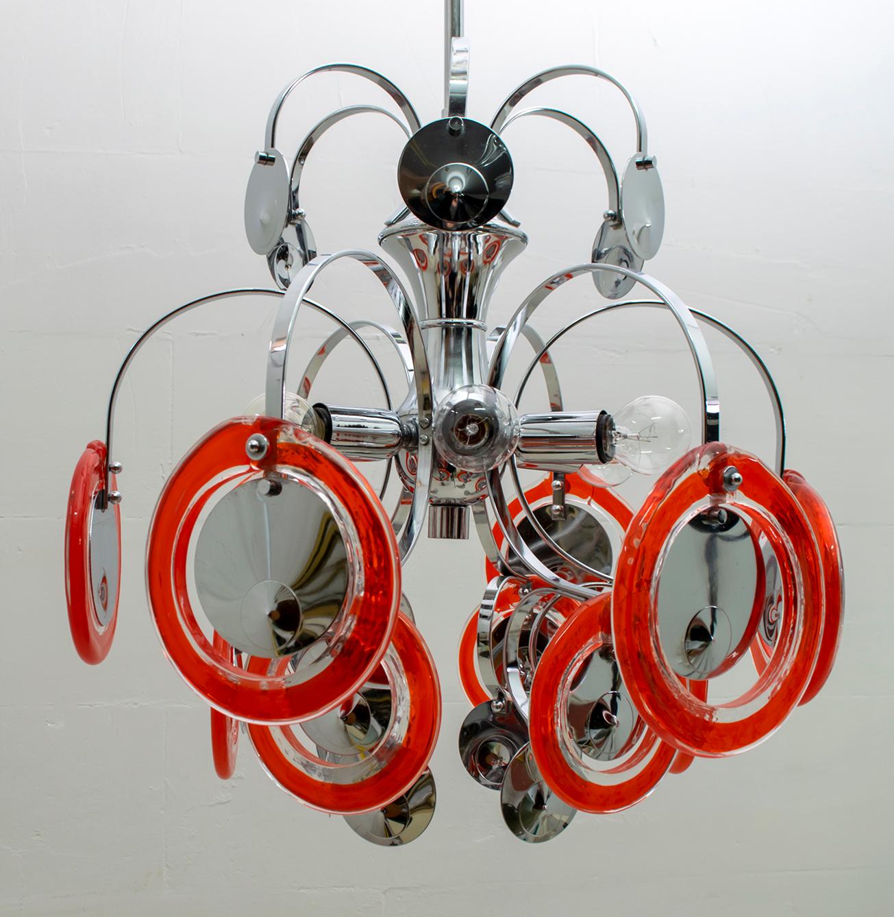 Italian Gino Vistosi Mid-Century Modern Murano Red Glass and Chrome, 1960s