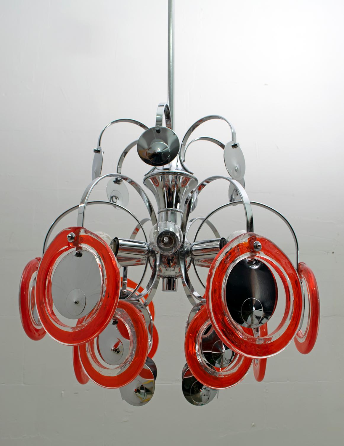 Gino Vistosi Mid-Century Modern Murano Red Glass and Chrome, 1960s In Good Condition In Puglia, Puglia
