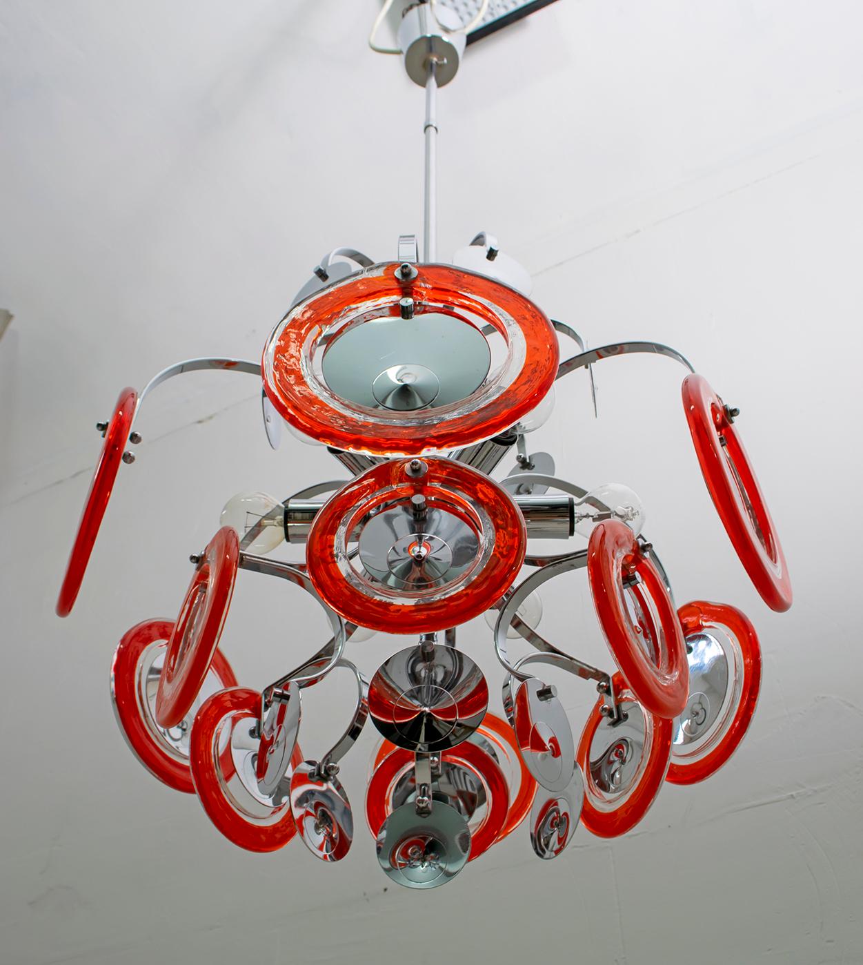 Mid-20th Century Gino Vistosi Mid-Century Modern Murano Red Glass and Chrome, 1960s