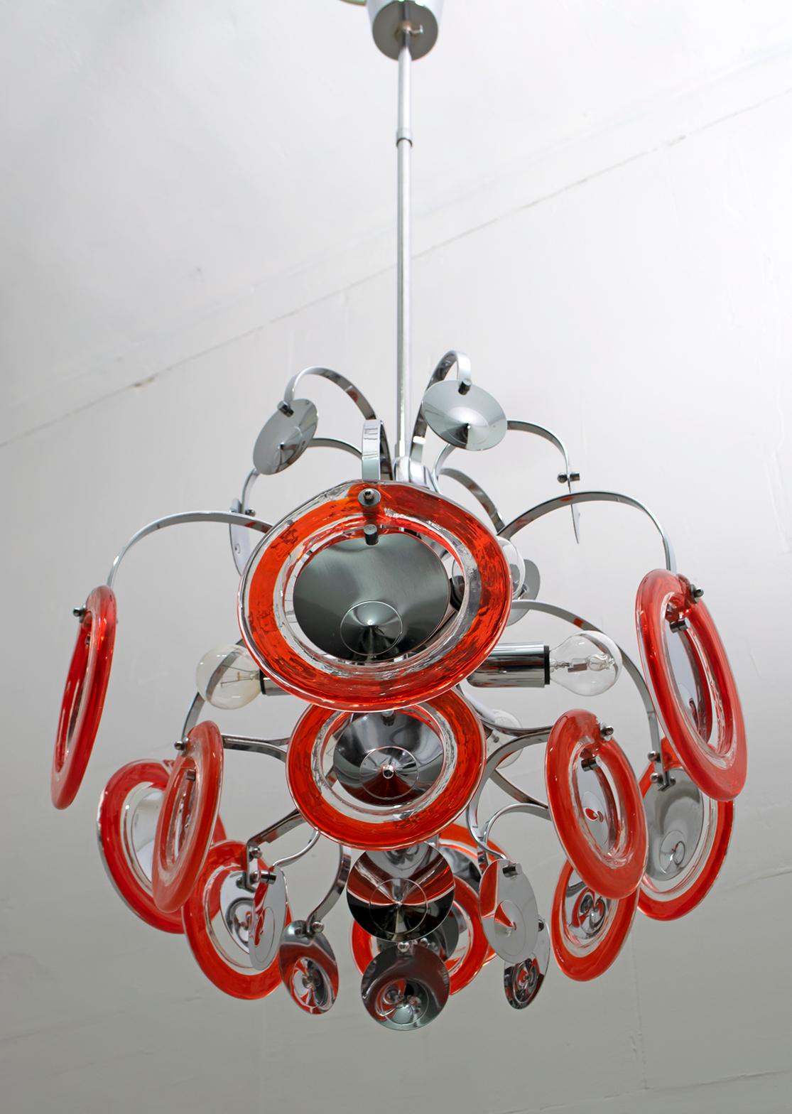 Brass Gino Vistosi Mid-Century Modern Murano Red Glass and Chrome, 1960s