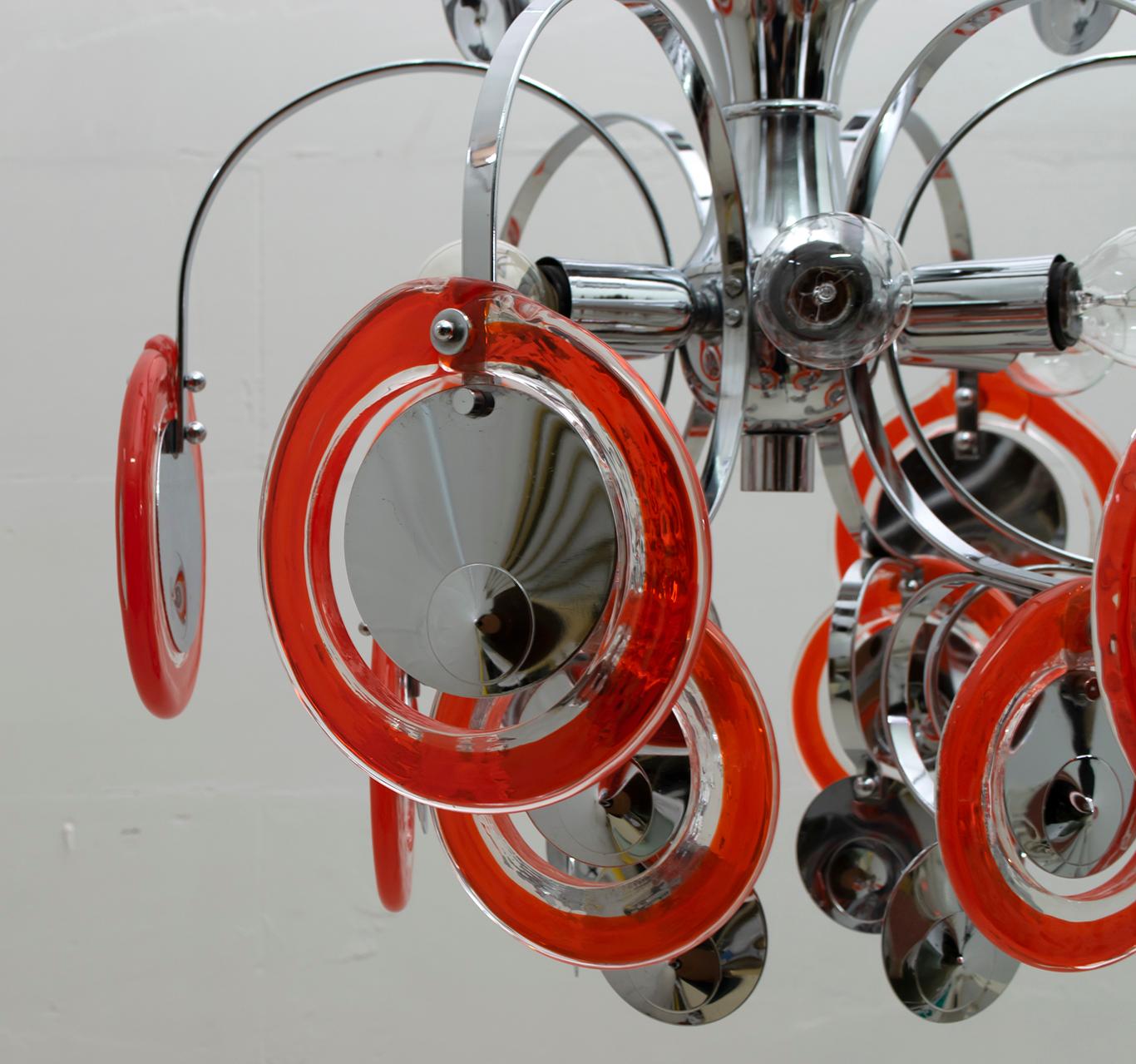 Gino Vistosi Mid-Century Modern Murano Red Glass and Chrome, 1960s 1