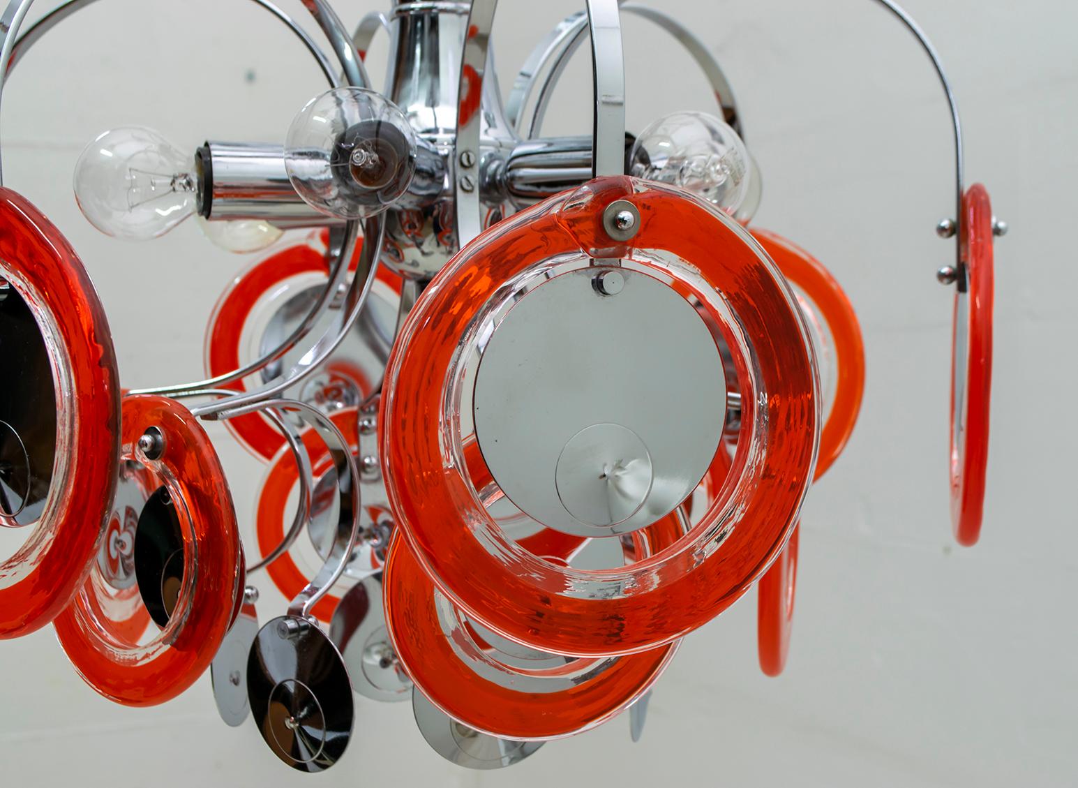 Gino Vistosi Mid-Century Modern Murano Red Glass and Chrome, 1960s 3