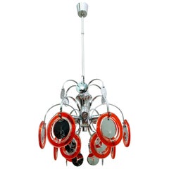 Gino Vistosi Mid-Century Modern Murano Red Glass and Chrome, 1960s