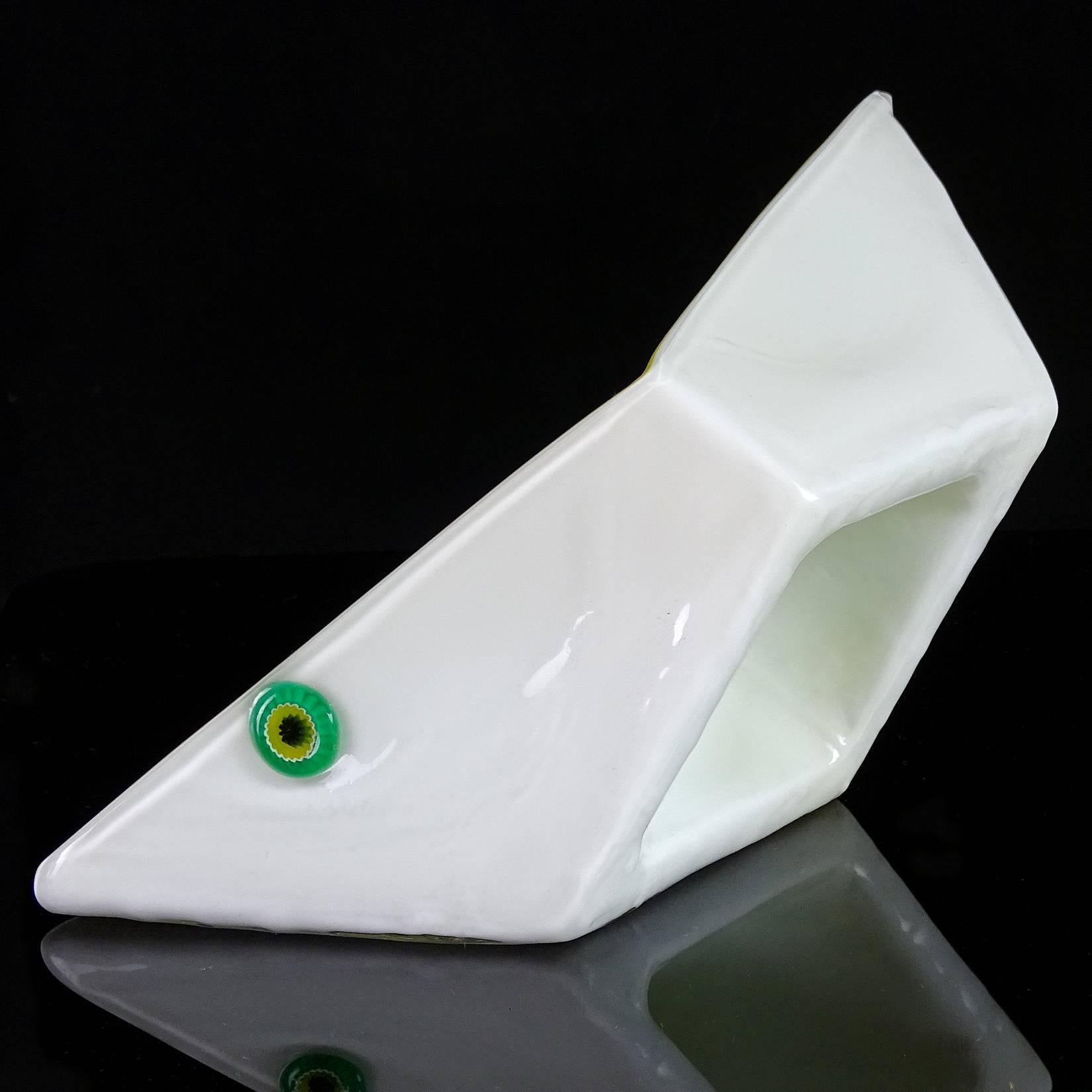 Mid-Century Modern Gino Vistosi Murano 1961 Origami Paper Boat Italian Art Glass Sculptural Bowl For Sale