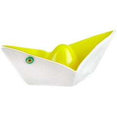 Gino Vistosi Murano 1961 Origami Paper Boat Italian Art Glass Sculptural Bowl
