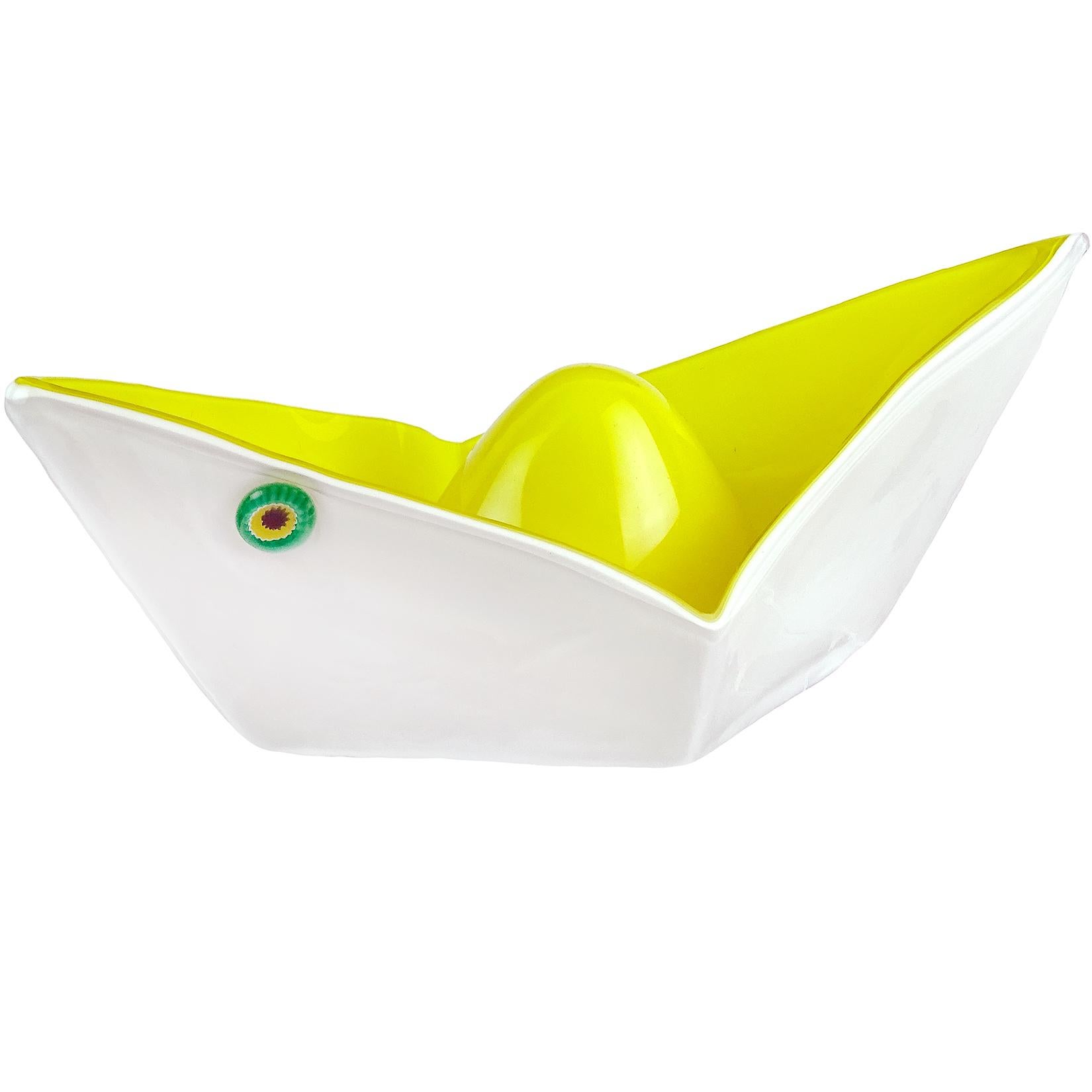 Gino Vistosi Murano 1961 Origami Paper Boat Italian Art Glass Sculptural Bowl