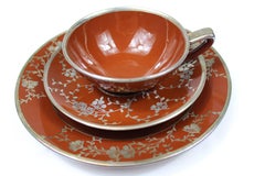 Ginori Ceramic Tea Set with Dessert Plates in 925 Silver, 1940s