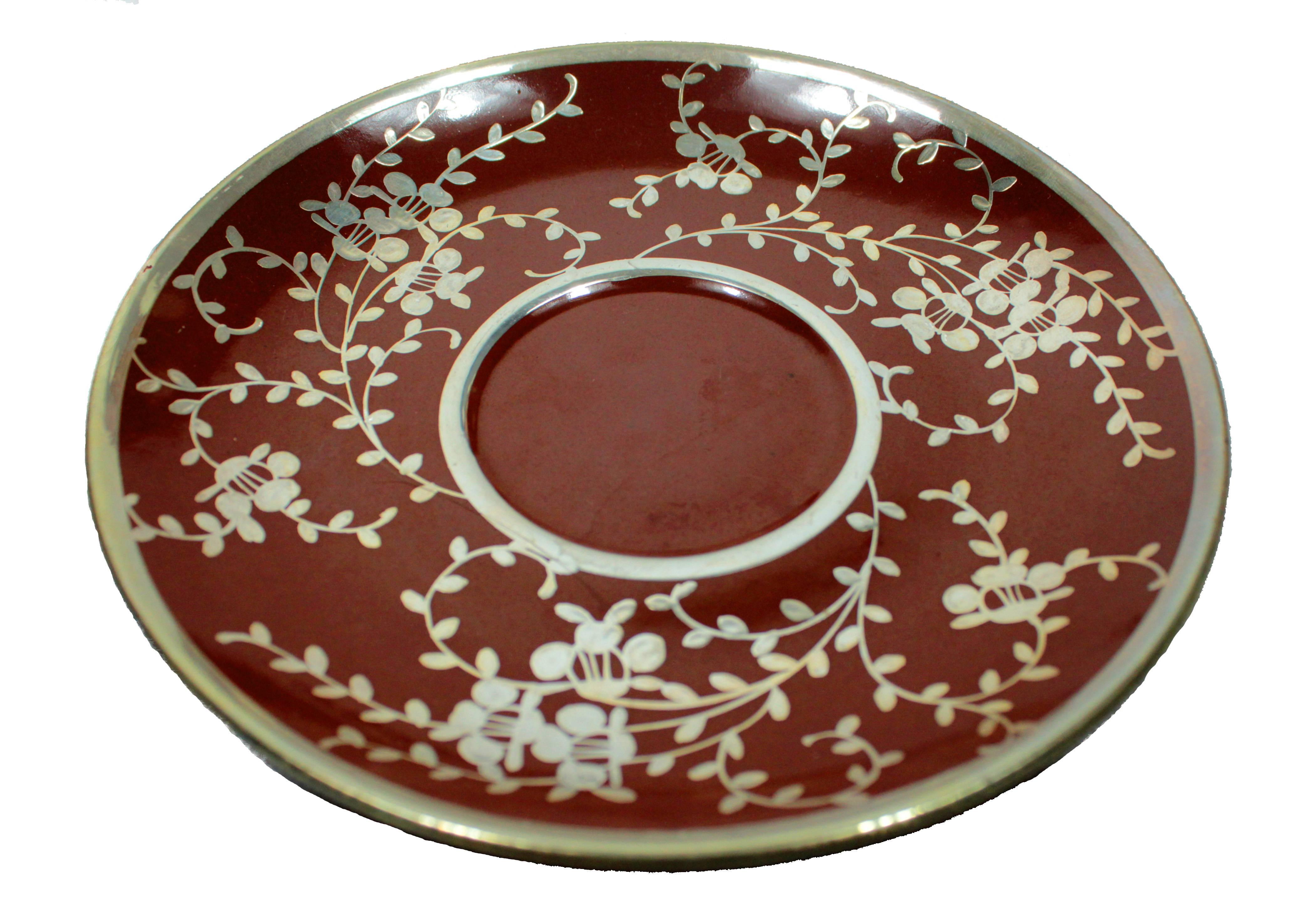 Mid-20th Century Ginori Ceramic Tea Set with Dessert Plates in 925 Silver, 1940s