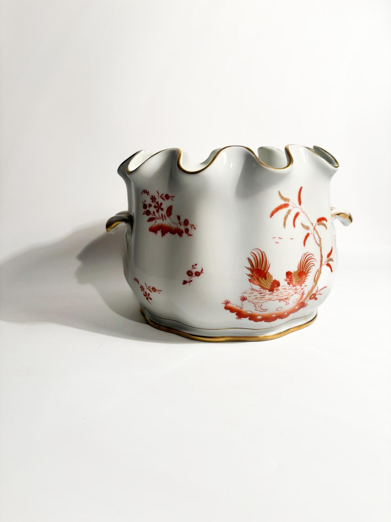 Italiano Ginori Doccia Porcelain Vaso rinfrescante Galli Rossi Serie 1950